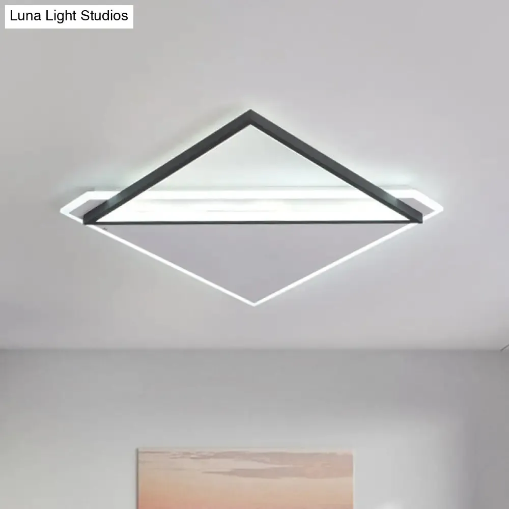 Minimalist Rhombus Flushmount LED Ceiling Light in Black-White, 16.5"/20.5" Wide