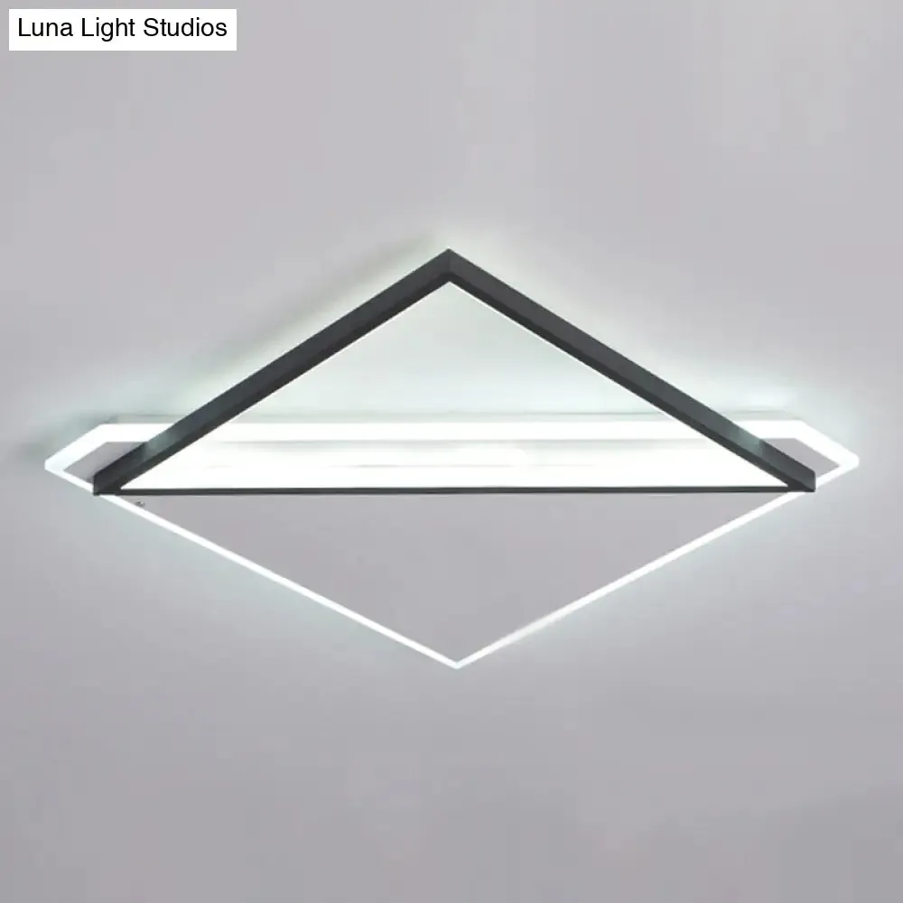 Minimalist Rhombus Flushmount LED Ceiling Light in Black-White, 16.5"/20.5" Wide