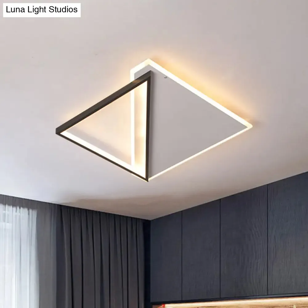 Minimalist Rhombus Flushmount LED Ceiling Light in Black-White, 16.5"/20.5" Wide