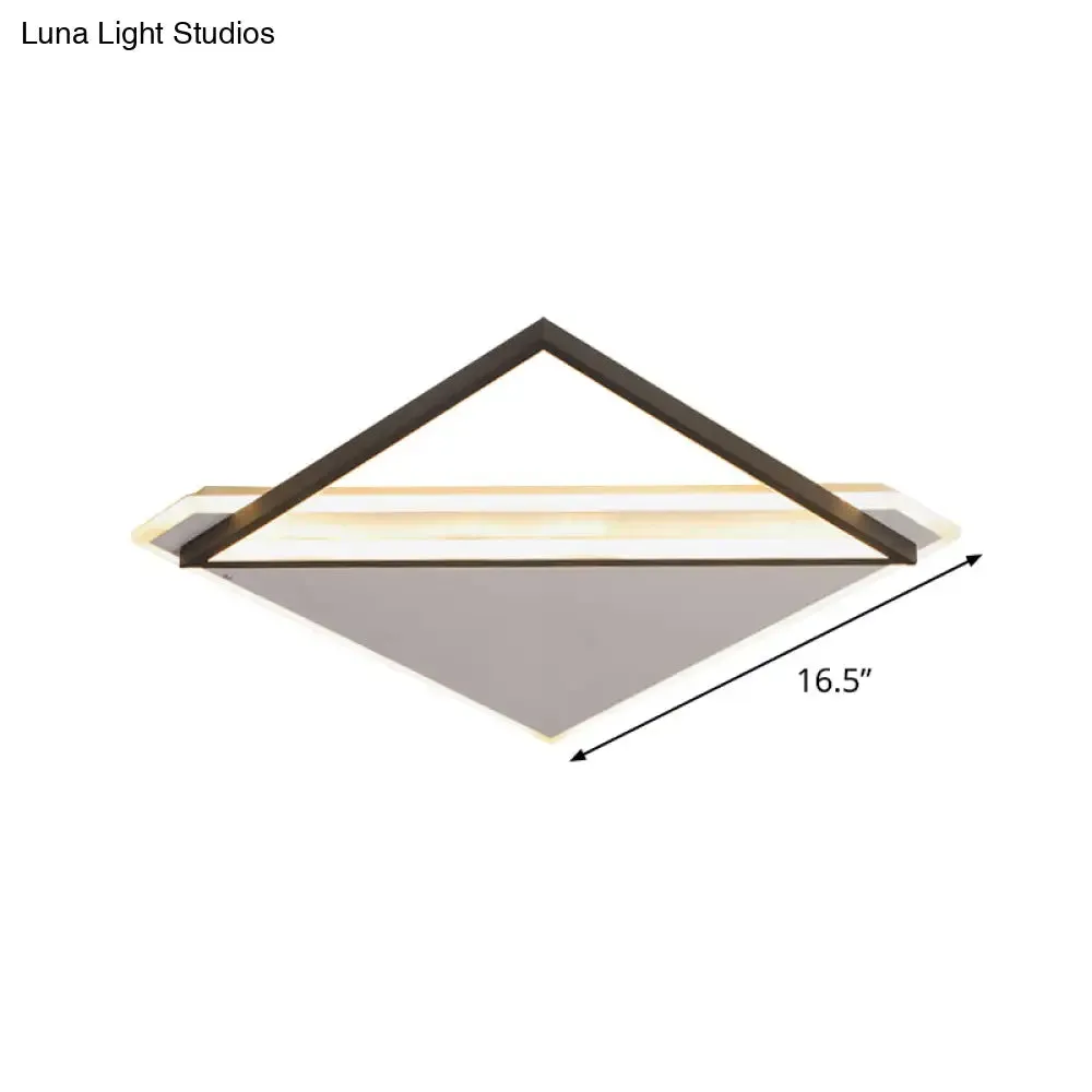 Minimalist Rhombus Flushmount LED Ceiling Light in Black-White, 16.5"/20.5" Wide