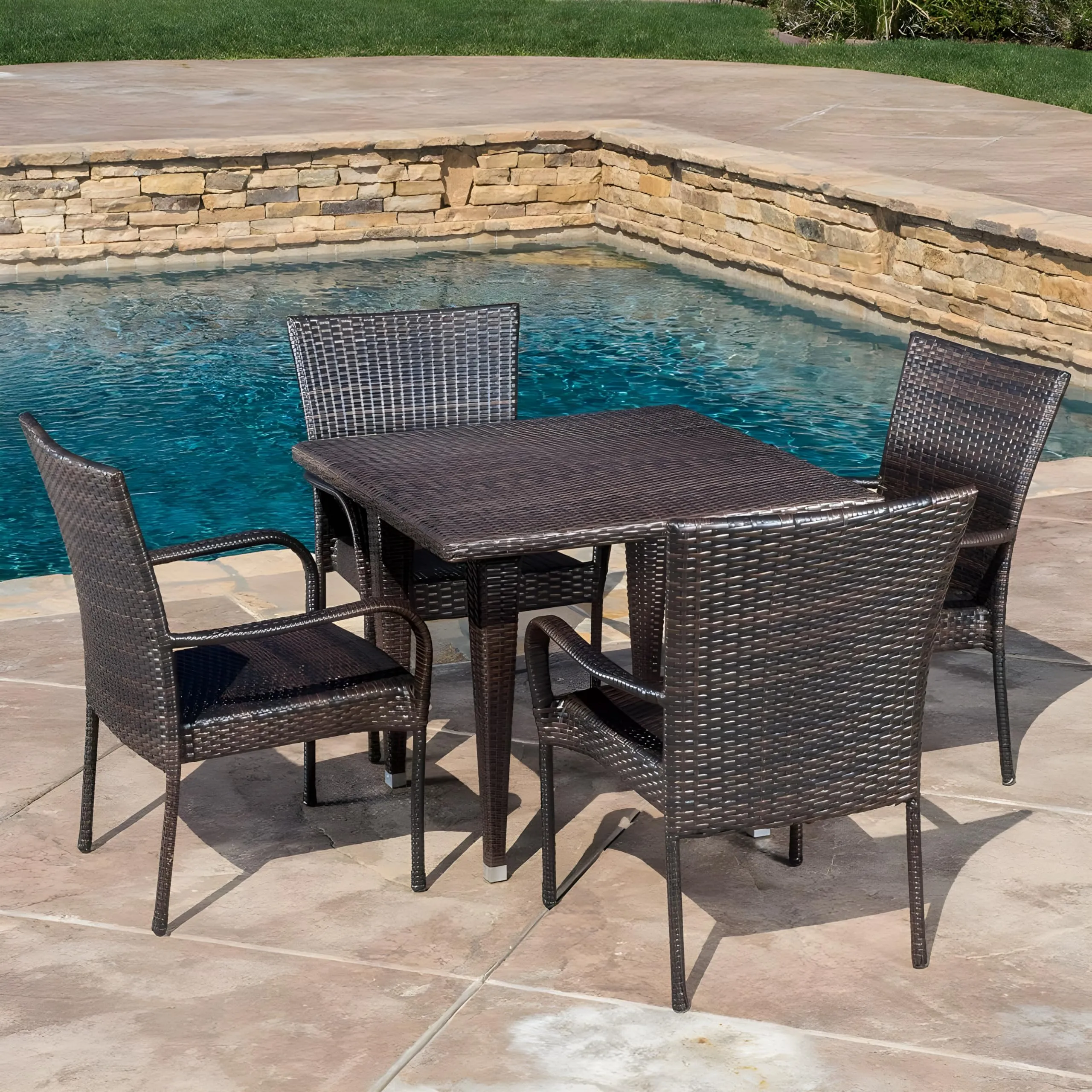 MJA FURNITURE Patio Outdoor Dining Table Set 4 Seater, Rattan Wicker Dining Chairs with Table Set for Dining Room, Living Room, Garden (4 Chair 1 Table)
