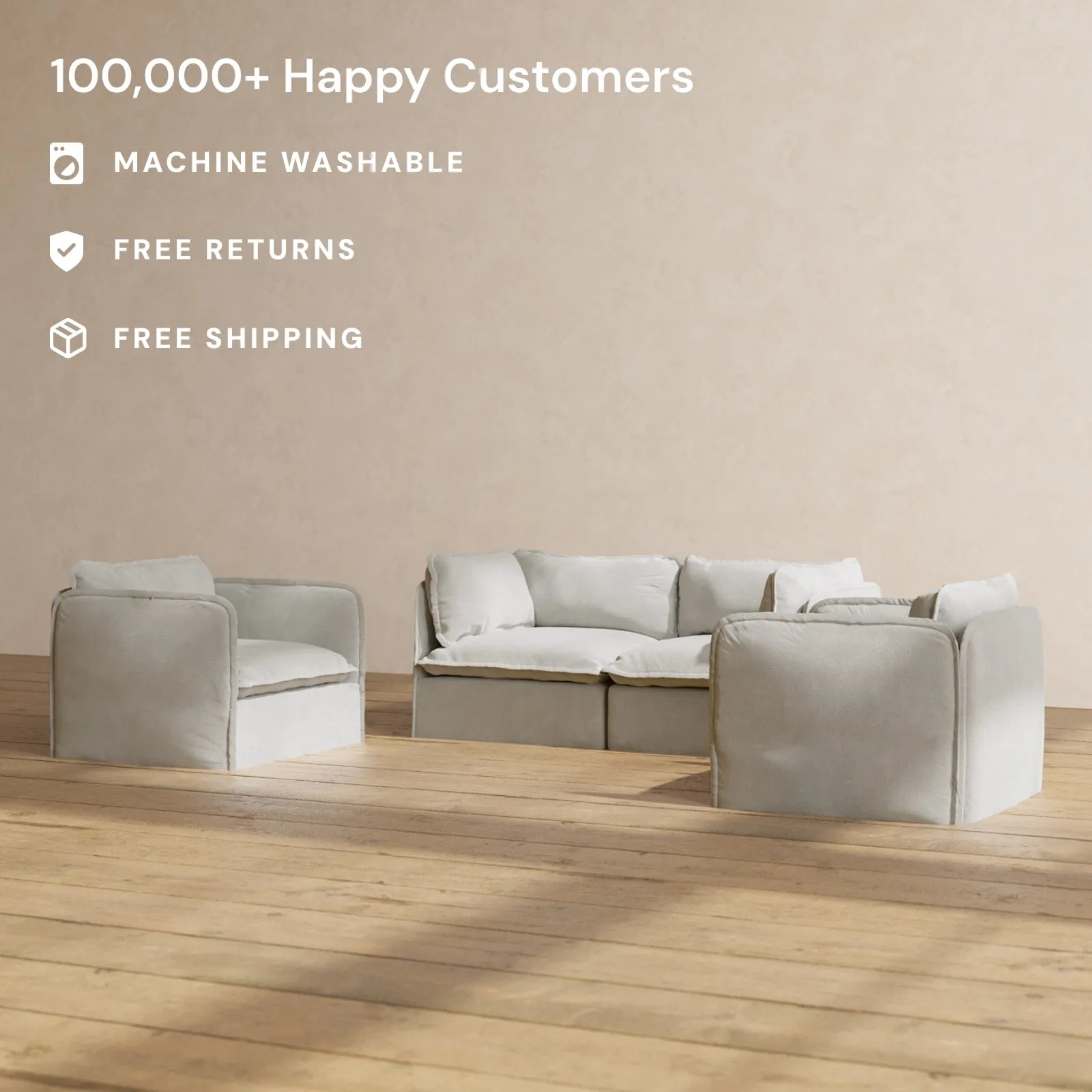 Modular Performance 2-Seater Sofa   Armchair Set in Cloud | Relaxed Blend