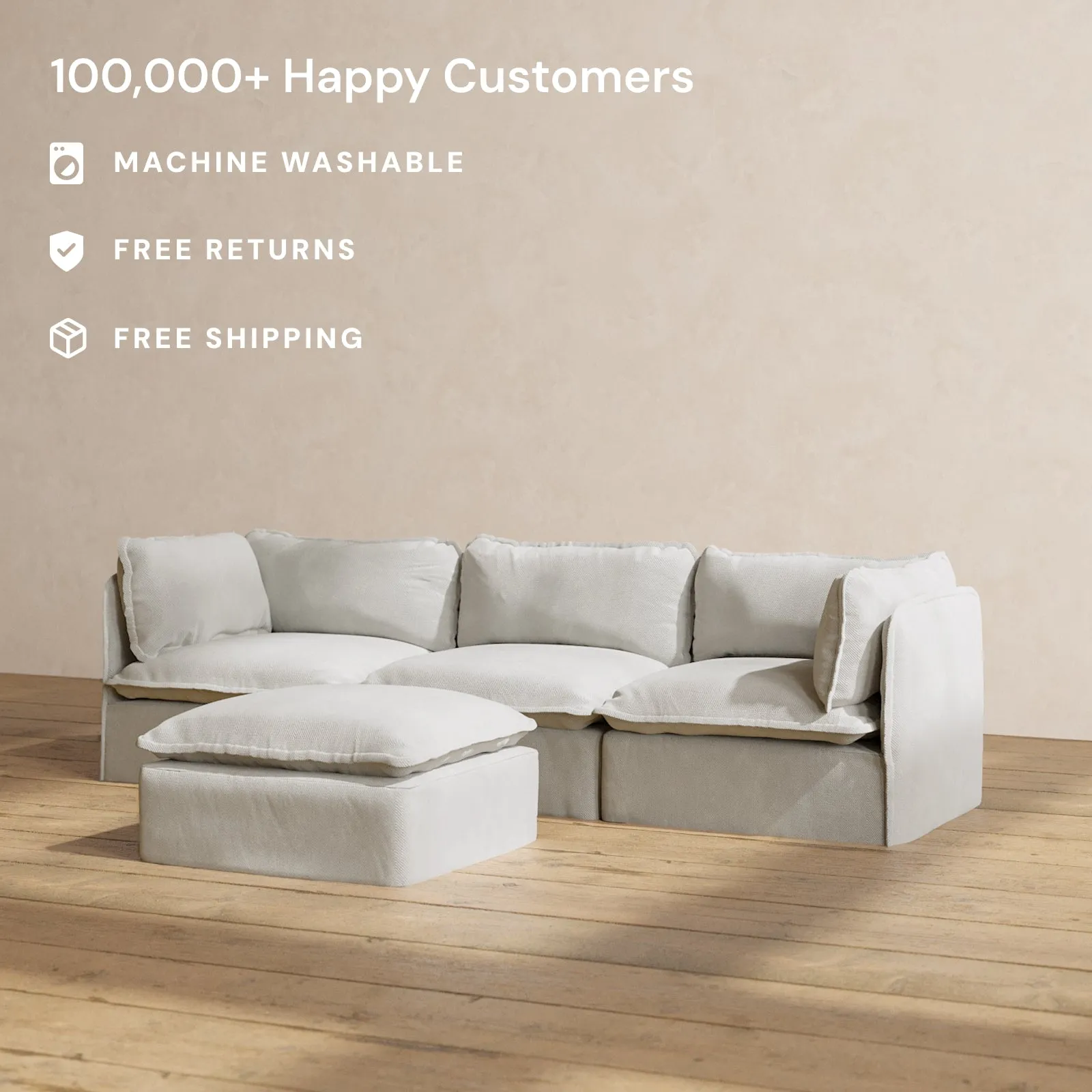 Modular Performance 3-Seater   Ottoman in Cloud | Relaxed Blend