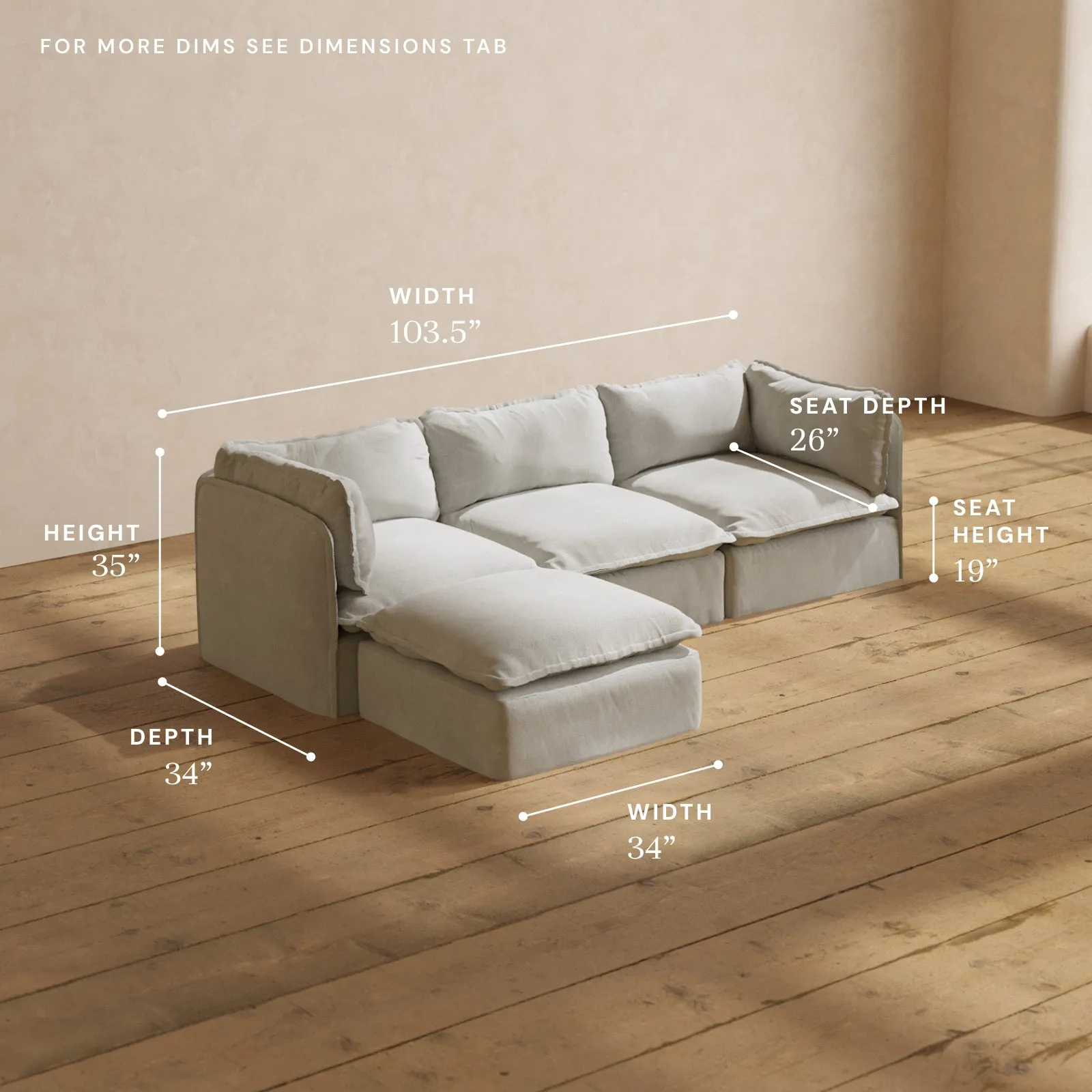 Modular Performance 3-Seater Sectional in Cloud | Deluxe Blend