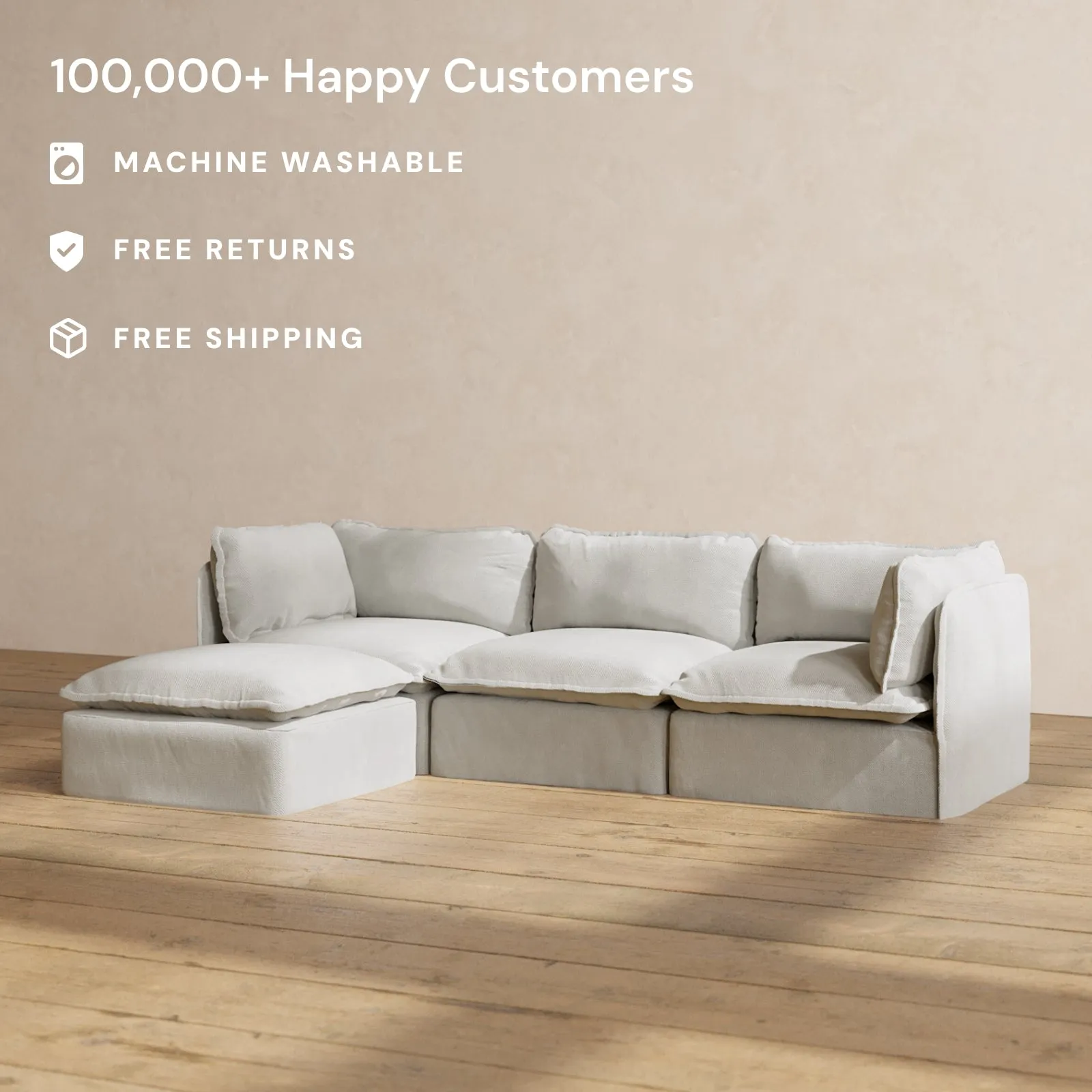 Modular Performance 3-Seater Sectional in Cloud | Deluxe Blend