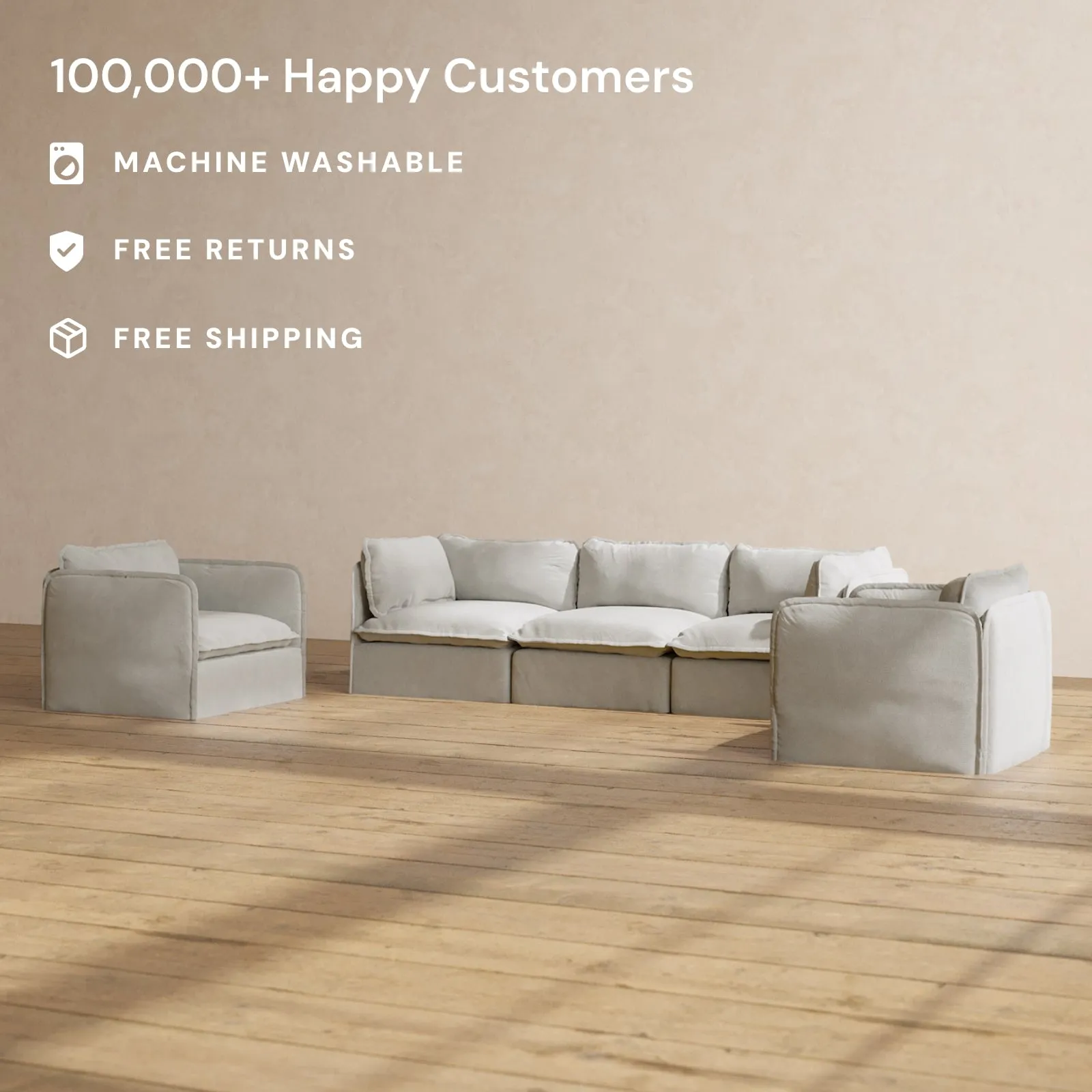 Modular Performance 3-Seater Sofa   Armchair Set in Cloud | Deluxe Blend
