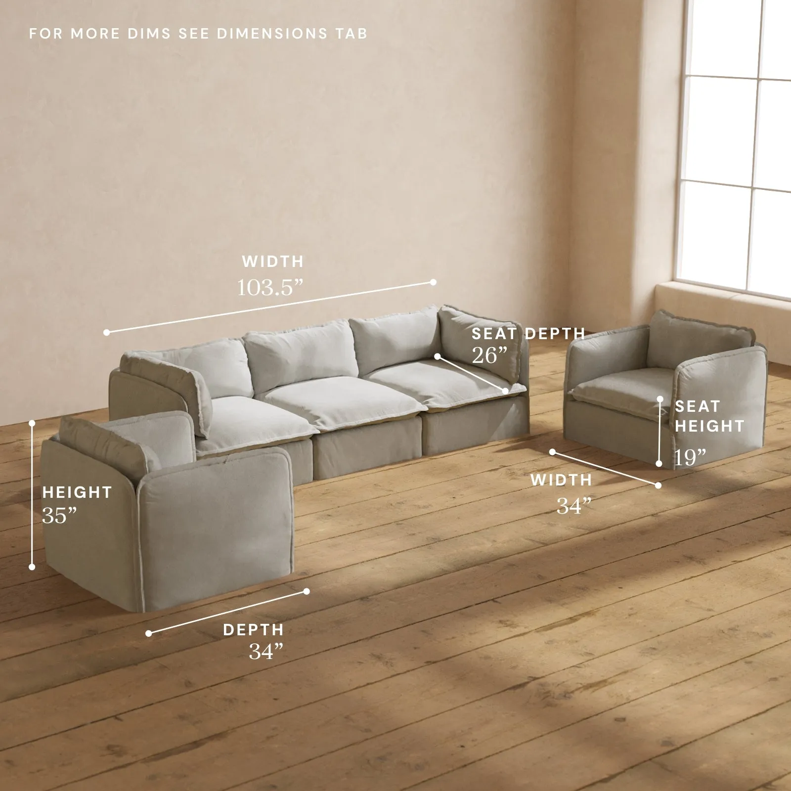 Modular Performance 3-Seater Sofa   Armchair Set in Cloud | Deluxe Blend