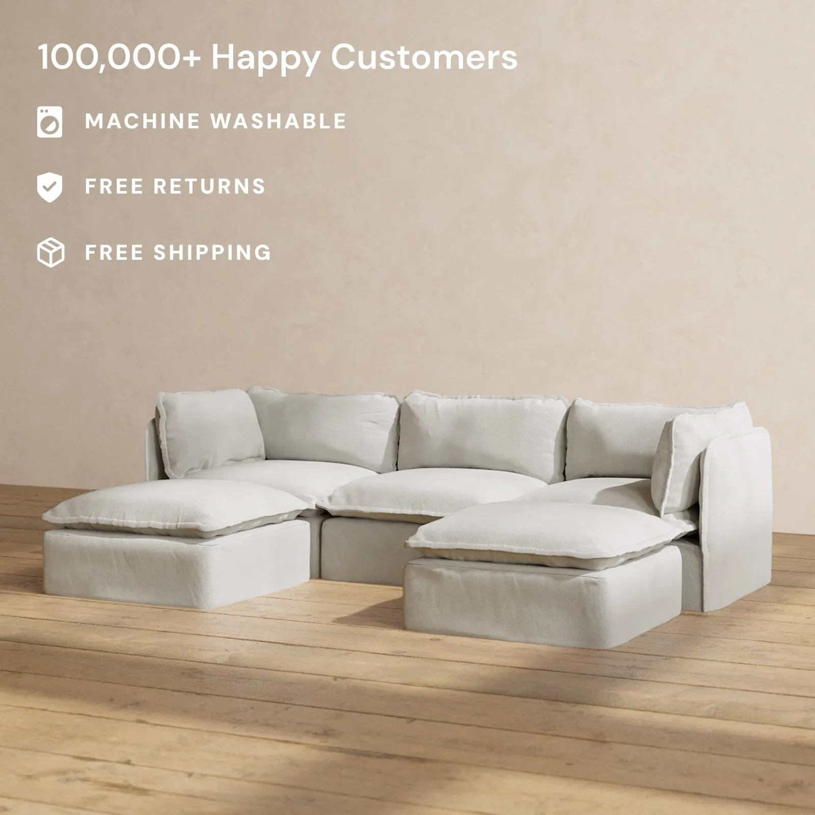 Modular Performance 3-Seater U-Sectional in Cloud | Relaxed Blend