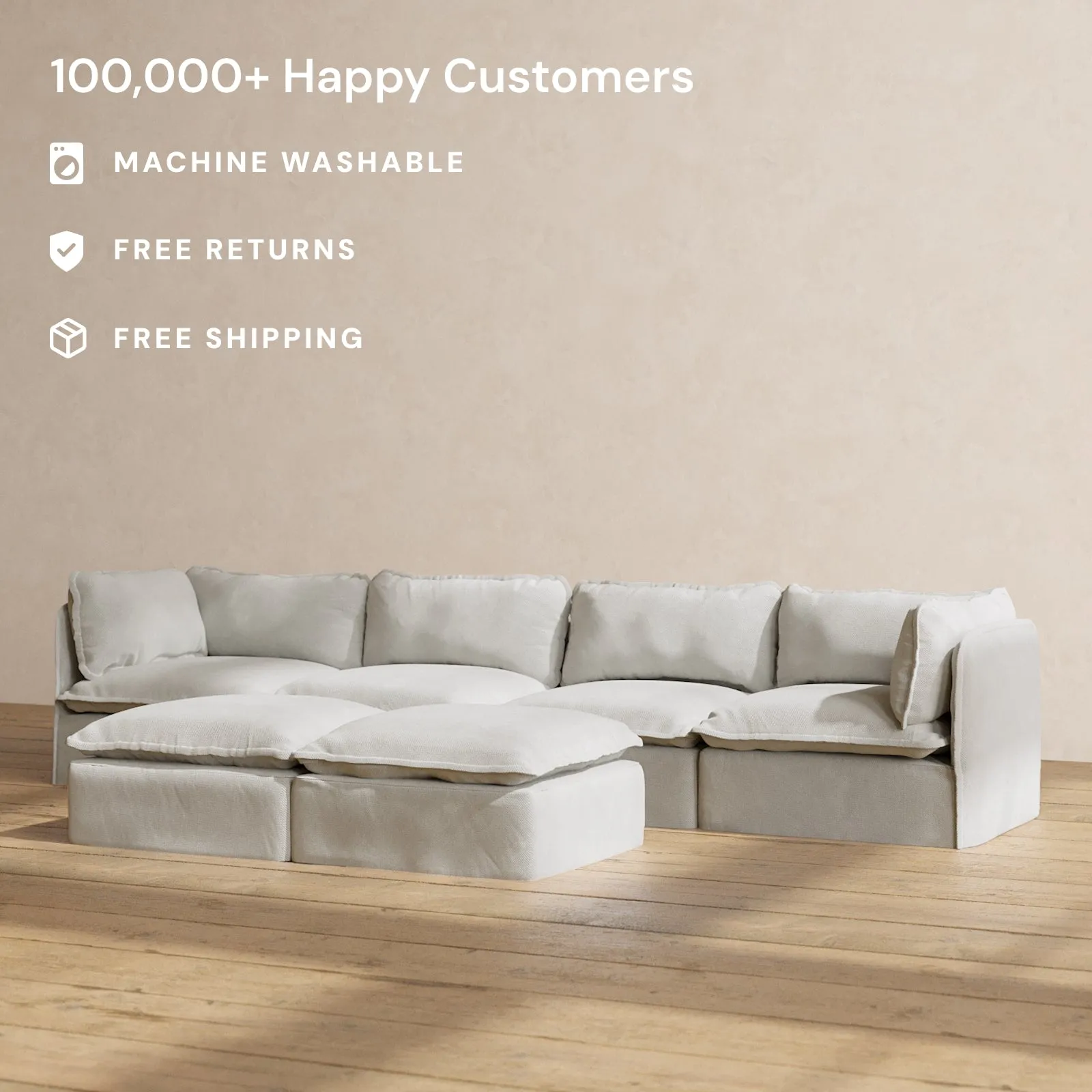 Modular Performance 4-Seater   Bench Ottoman in Cloud | Relaxed Blend