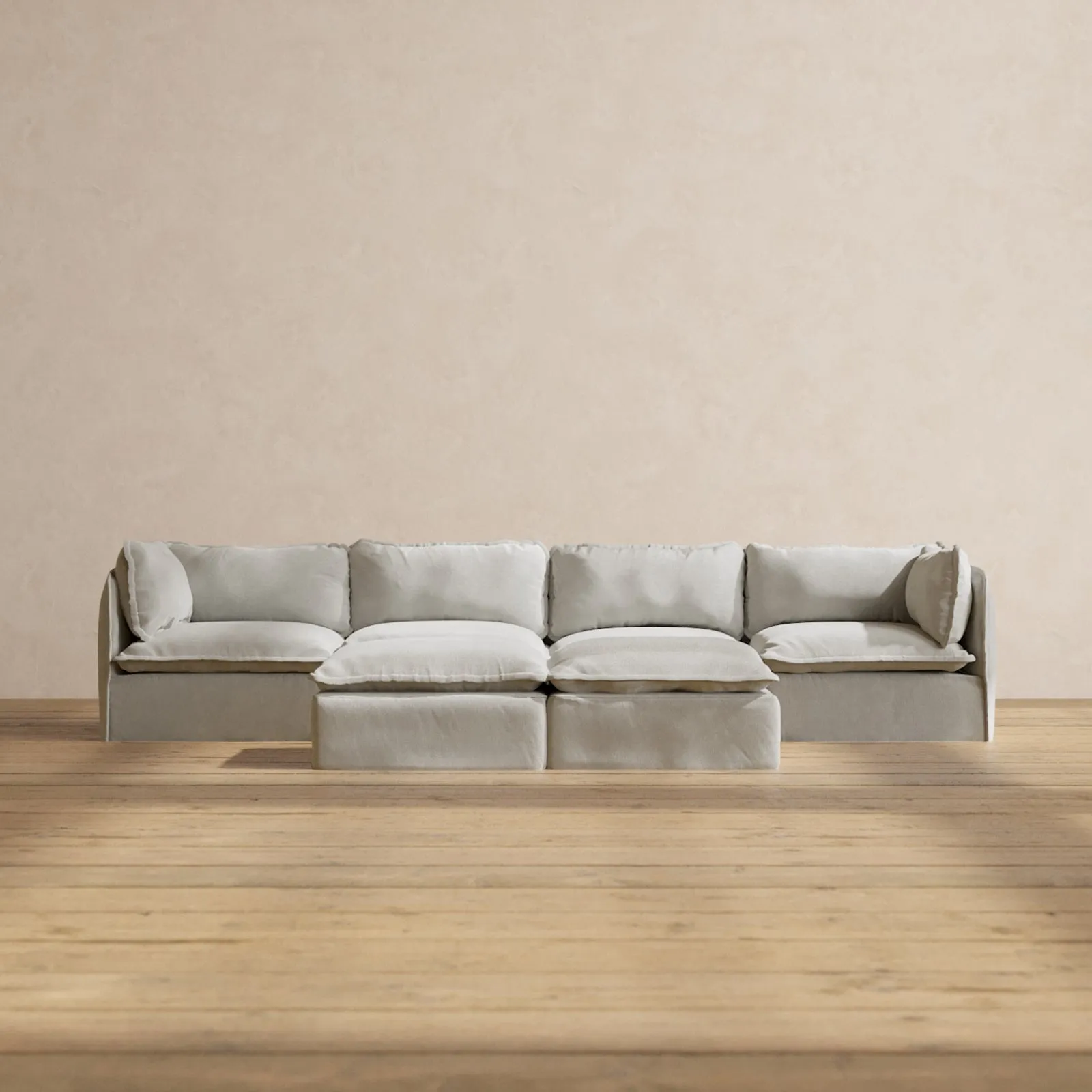 Modular Performance 4-Seater   Bench Ottoman in Cloud | Relaxed Blend