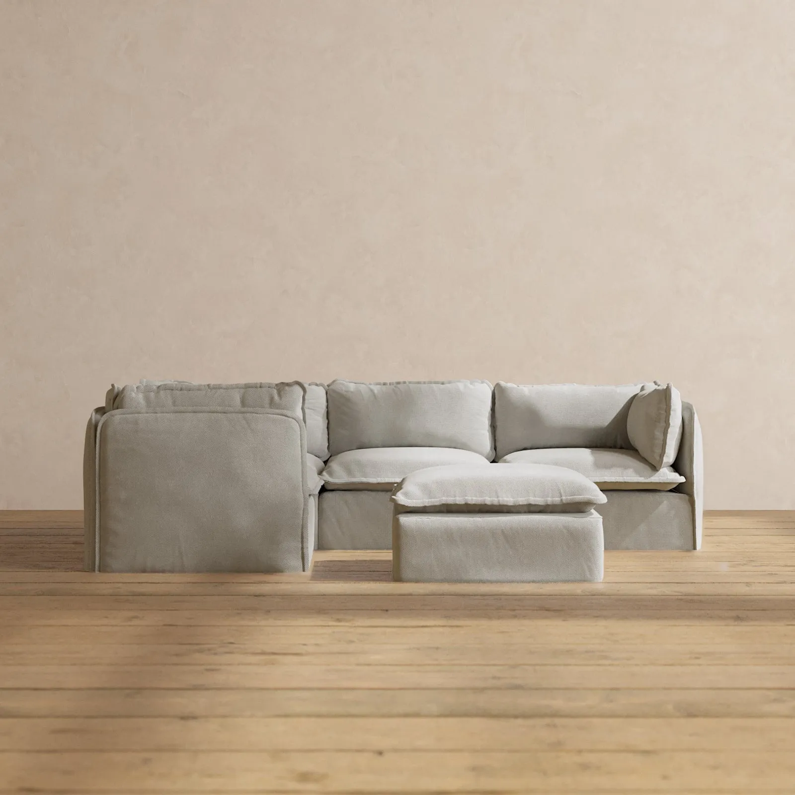 Modular Performance 4-Seater Corner Sectional   Ottoman in Cloud | Relaxed Blend