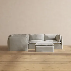 Modular Performance 4-Seater Corner Sectional   Ottoman in Cloud | Relaxed Blend
