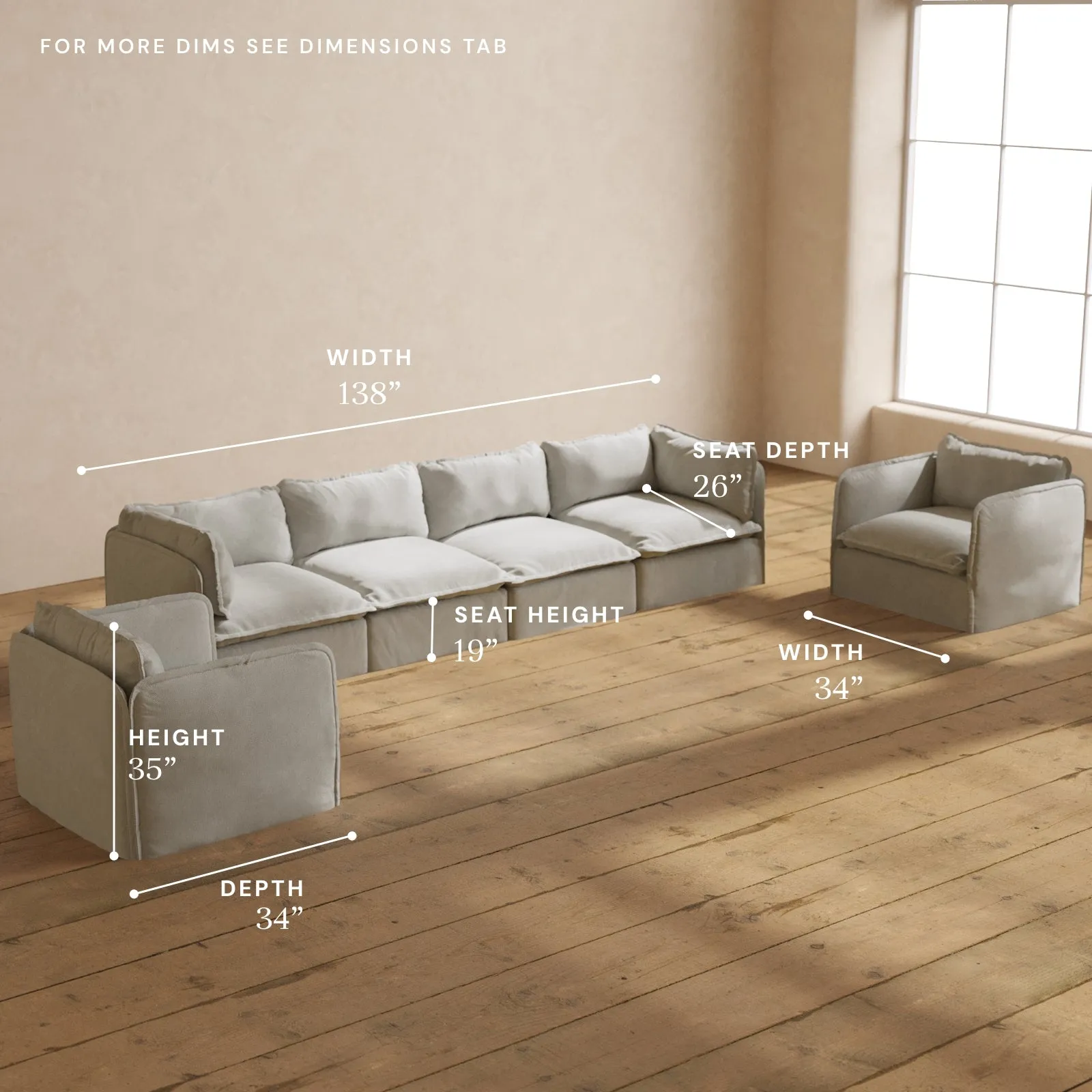 Modular Performance 4-Seater Sofa   Armchair Set in Cloud | Relaxed Blend