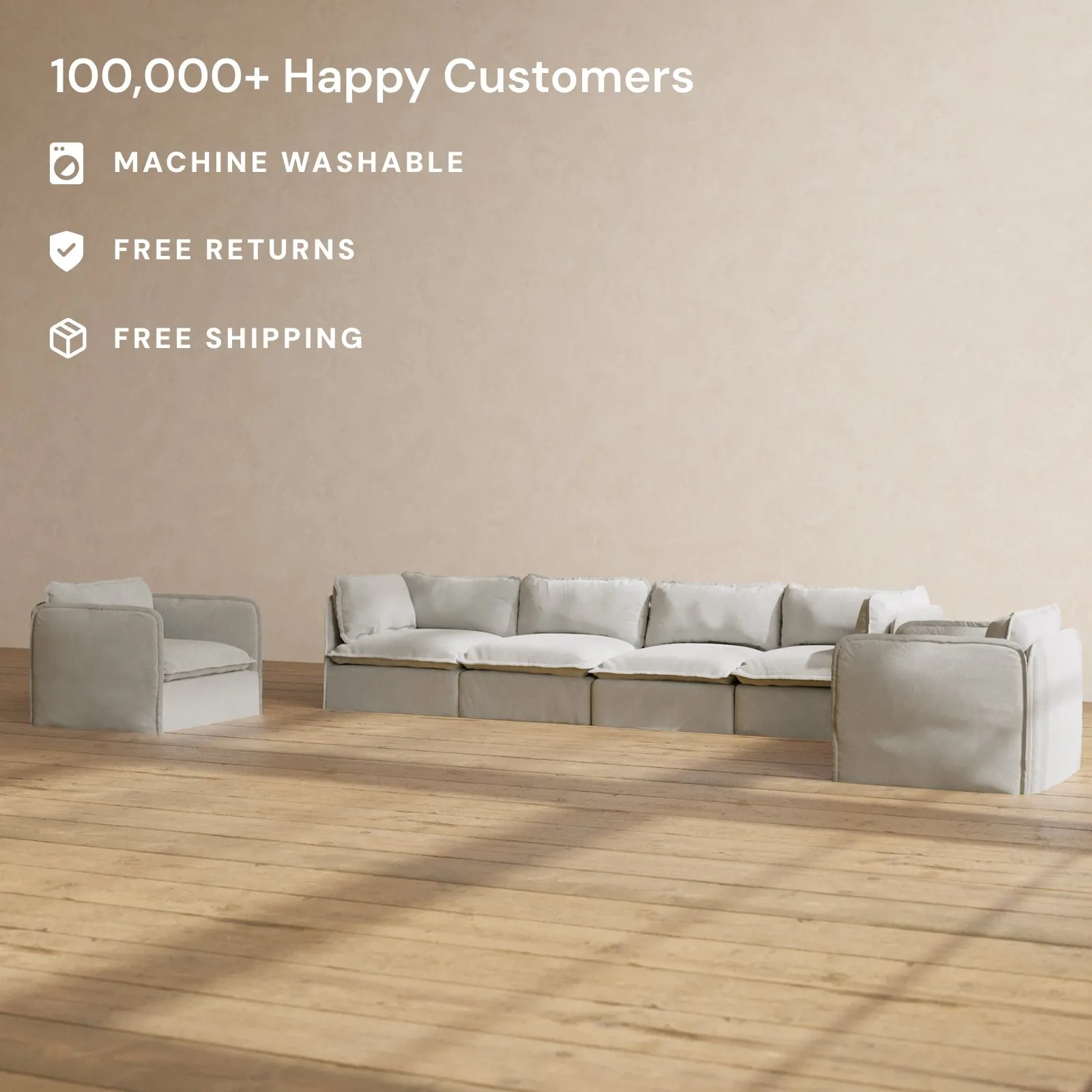Modular Performance 4-Seater Sofa   Armchair Set in Cloud | Relaxed Blend