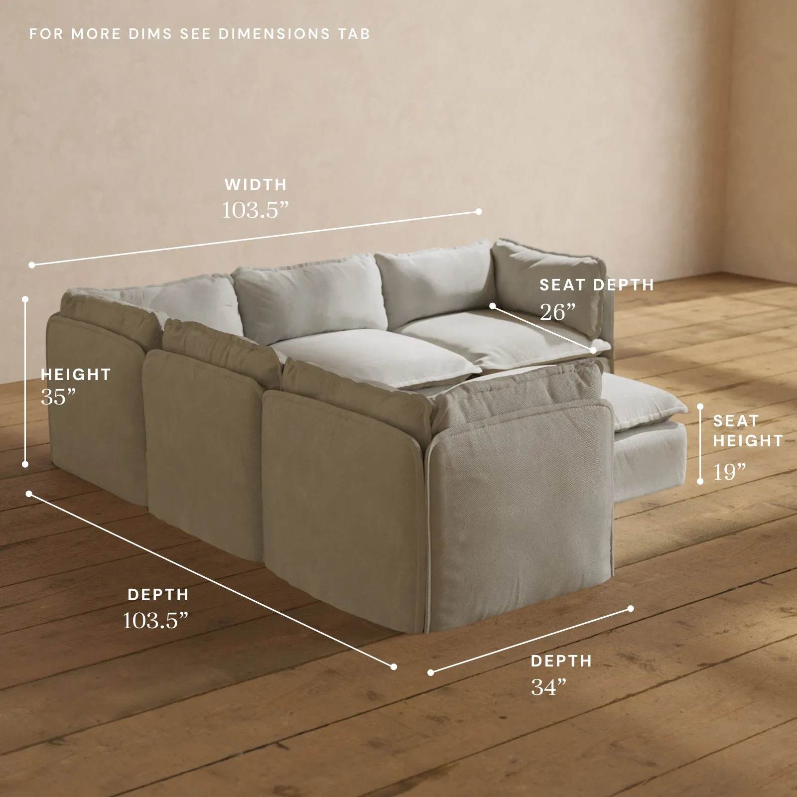 Modular Performance 5-Seater Corner Sectional   Ottoman in Cloud | Relaxed Blend