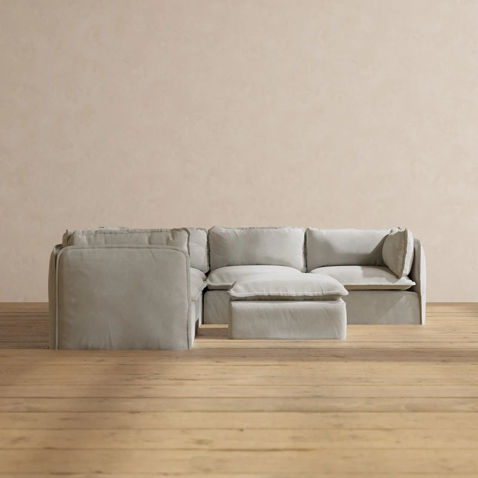 Modular Performance 5-Seater Corner Sectional   Ottoman in Cloud | Relaxed Blend