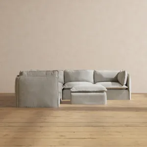 Modular Performance 5-Seater Corner Sectional   Ottoman in Cloud | Relaxed Blend