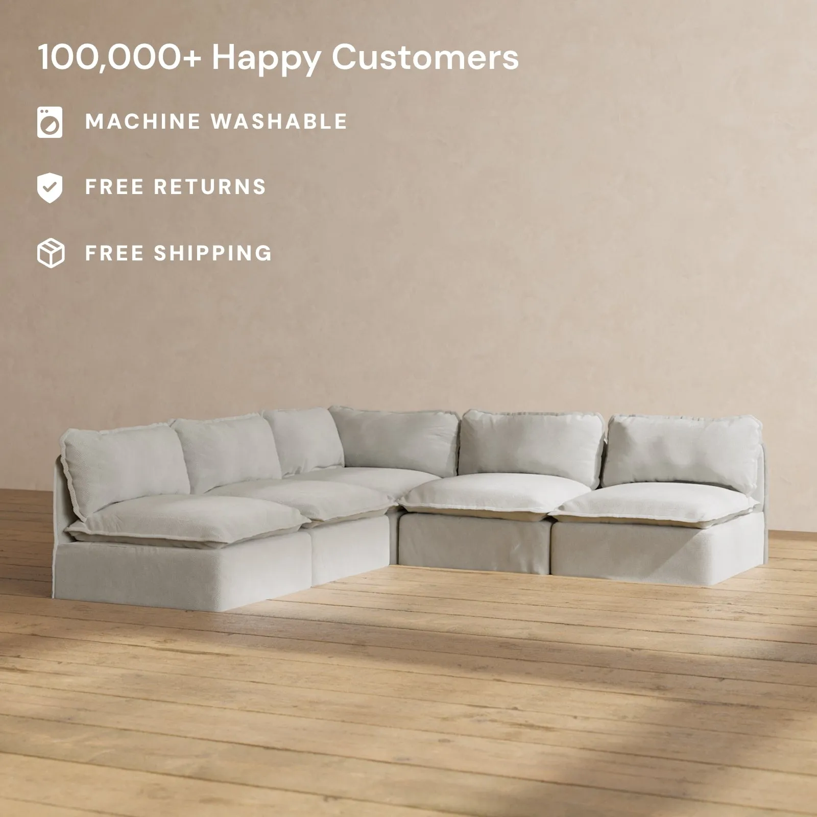 Modular Performance 5-Seater Open-Ends Corner Sectional in Cloud | Relaxed Blend