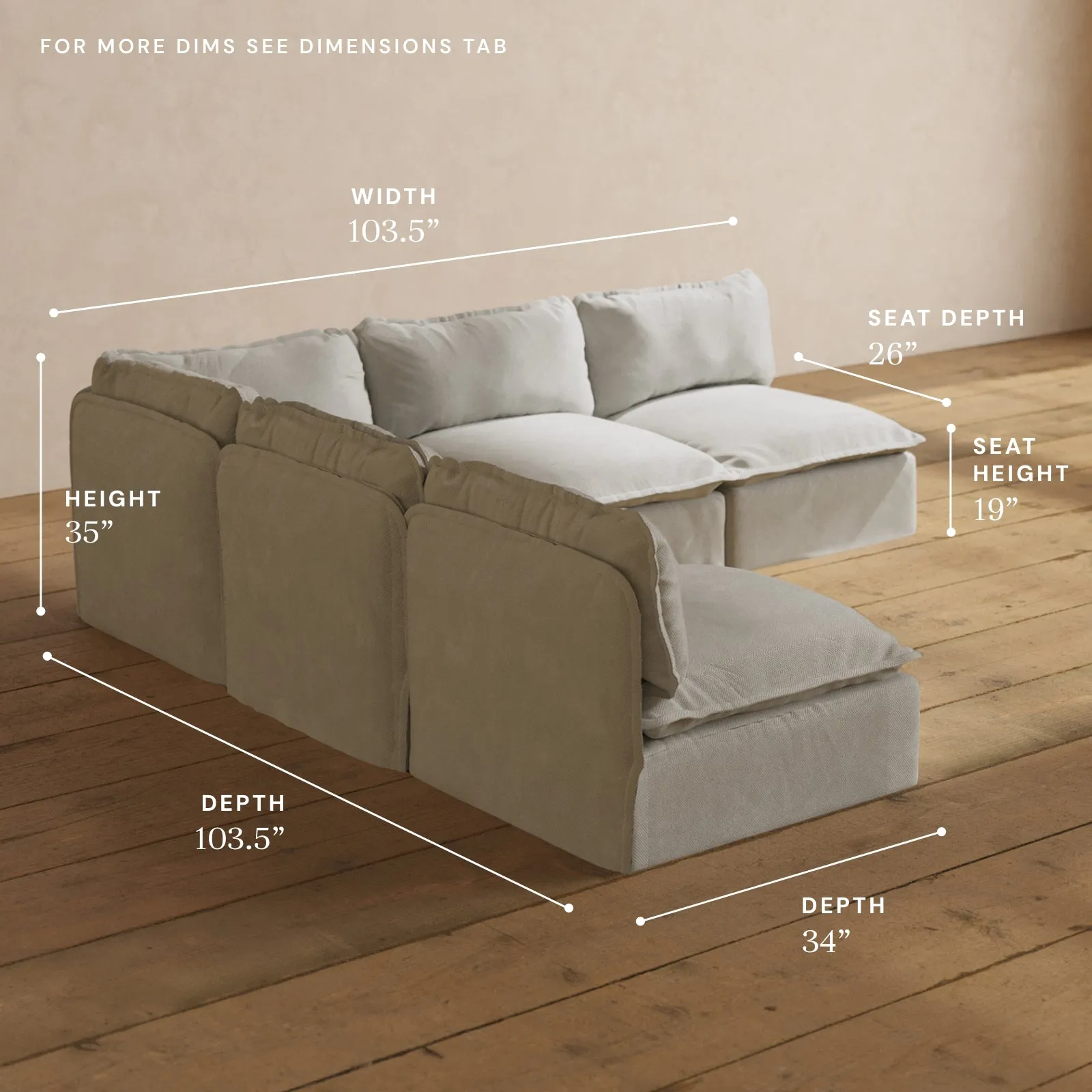 Modular Performance 5-Seater Open-Ends Corner Sectional in Cloud | Relaxed Blend