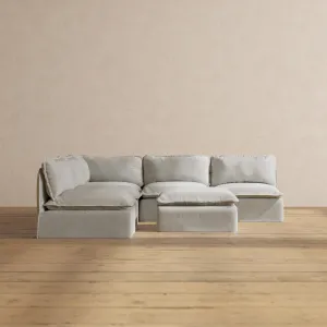 Modular Performance 5-Seater Open-Ends Corner Sectional   Ottoman in Cloud | Deluxe Blend