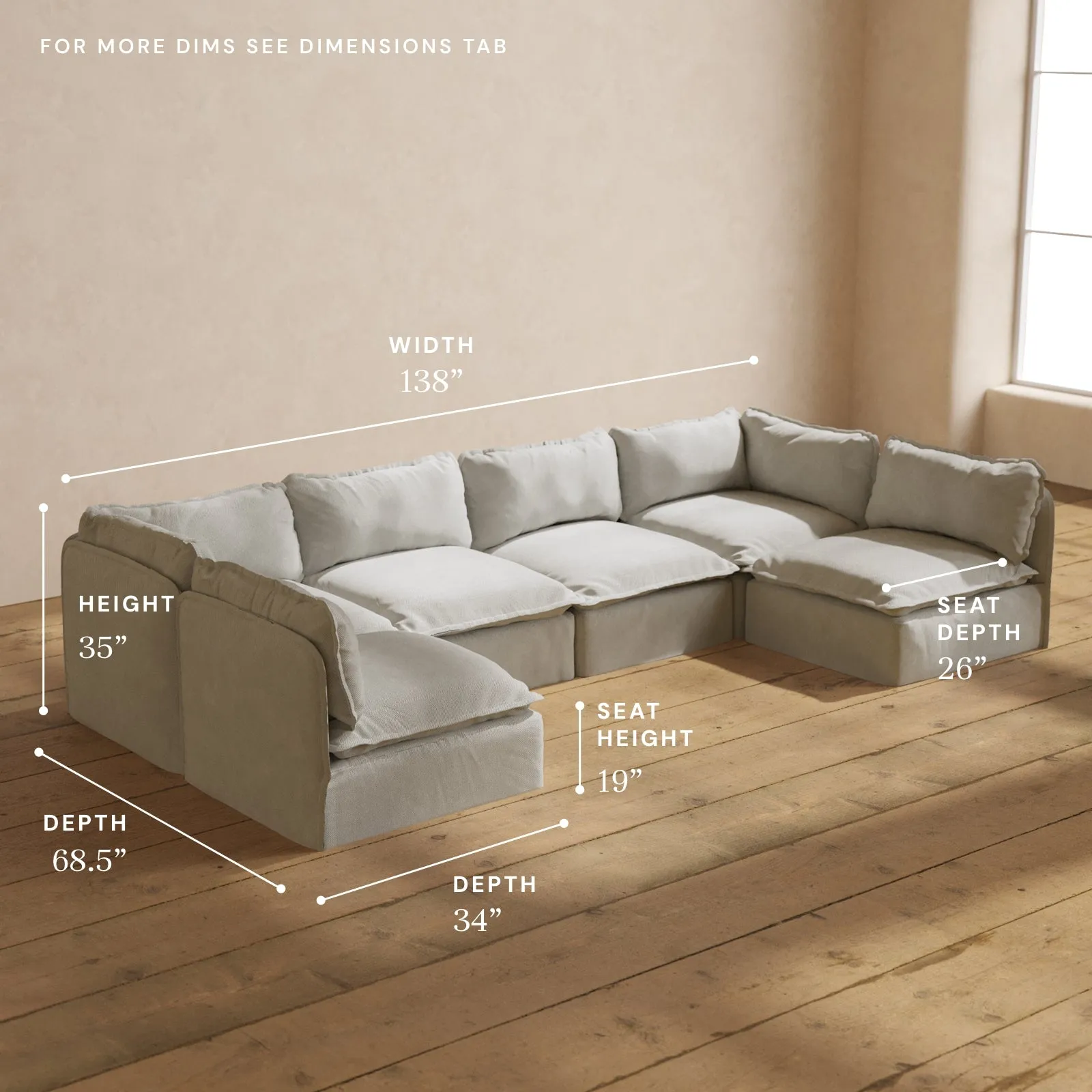 Modular Performance 6-Seater Open-Ends U-Sectional in Cloud | Relaxed Blend