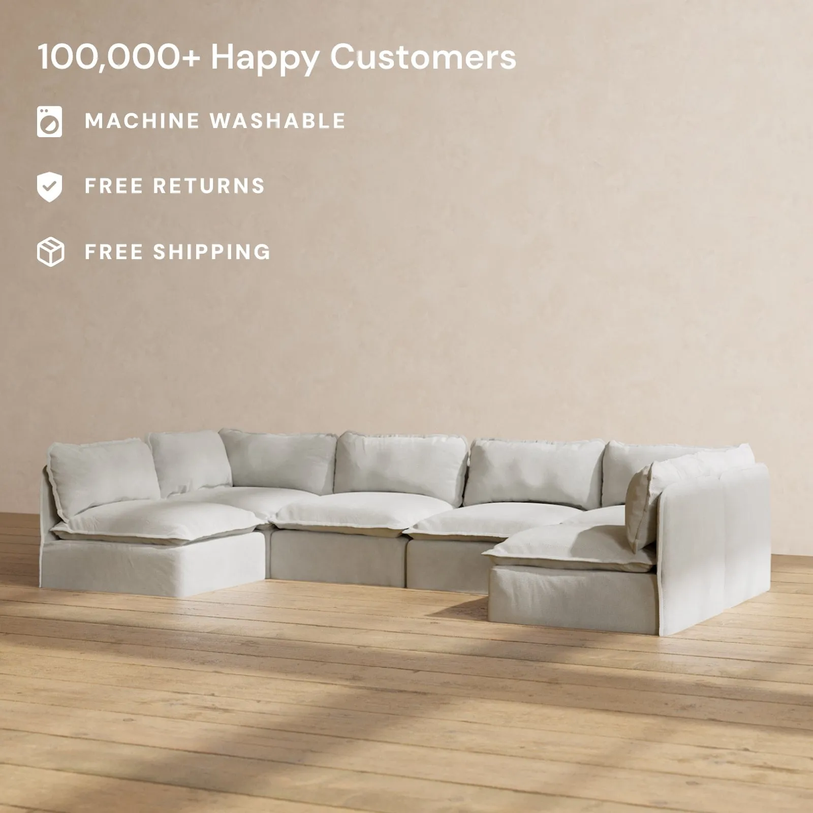 Modular Performance 6-Seater Open-Ends U-Sectional in Cloud | Relaxed Blend