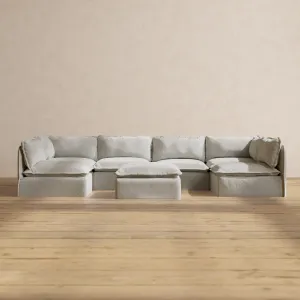 Modular Performance 6-Seater Open-Ends U-Sectional   Ottoman in Cloud | Deluxe Blend