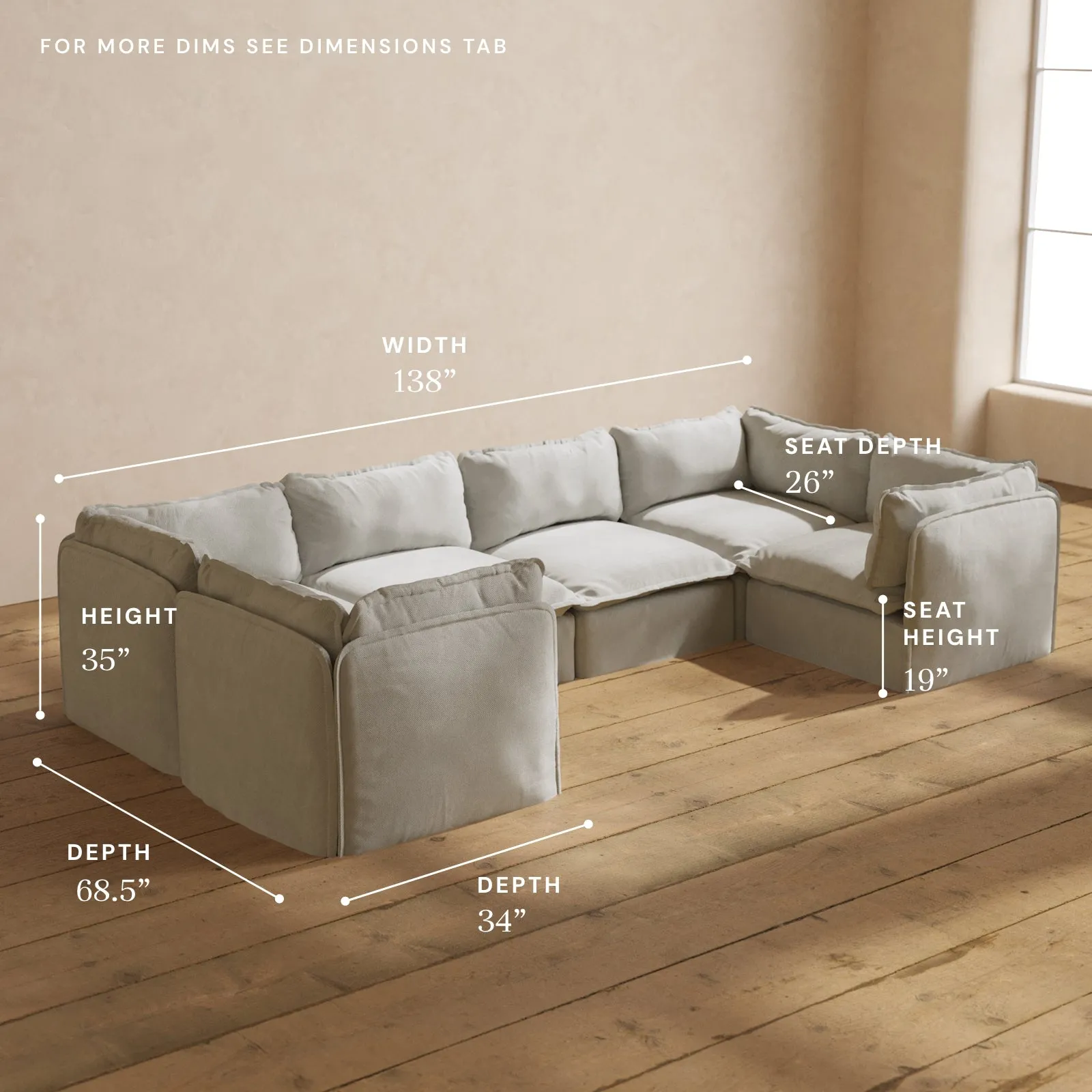 Modular Performance 6-Seater U-Sectional in Cloud | Relaxed Blend