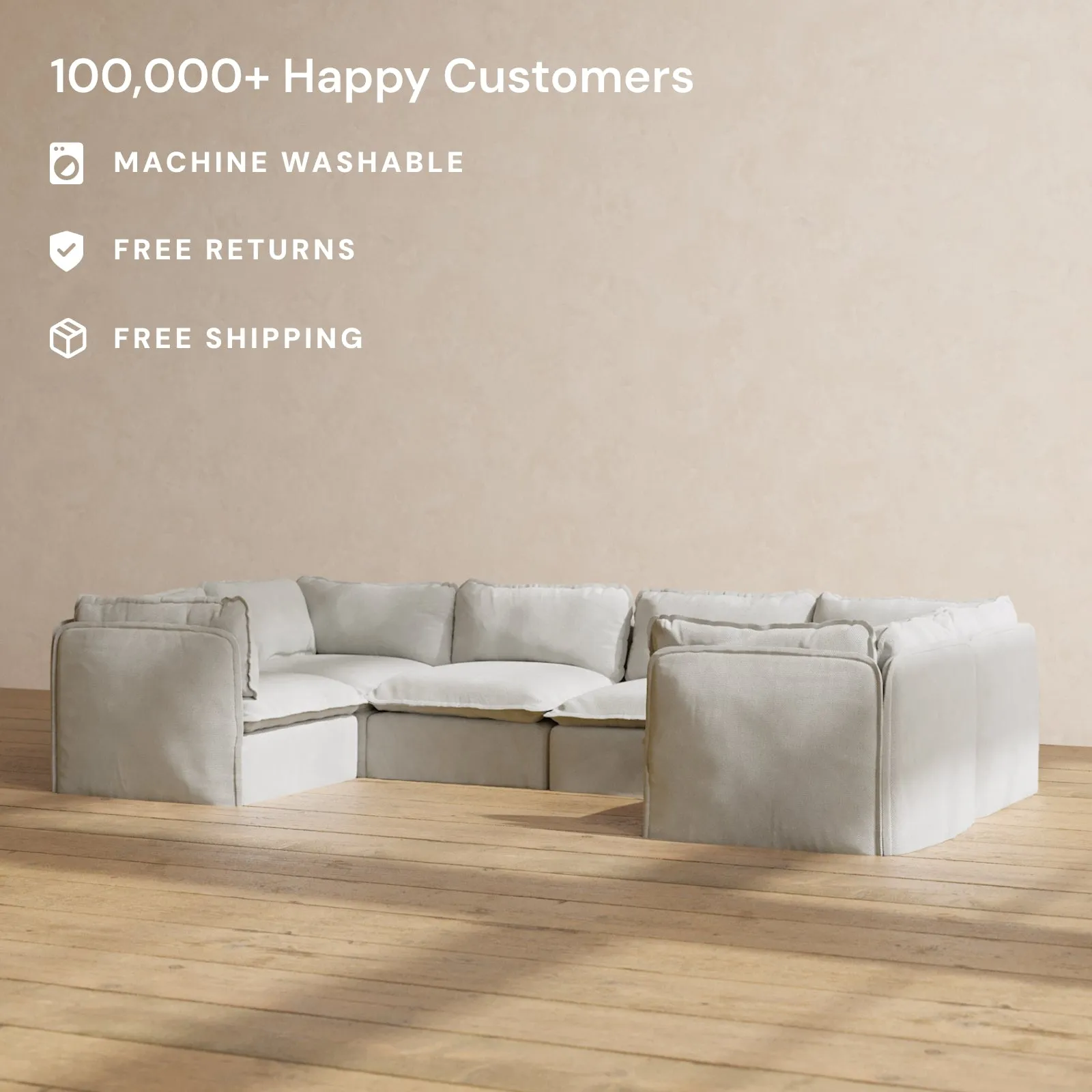 Modular Performance 6-Seater U-Sectional in Cloud | Relaxed Blend