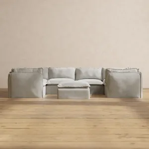 Modular Performance 6-Seater U-Sectional   Ottoman in Cloud | Relaxed Blend