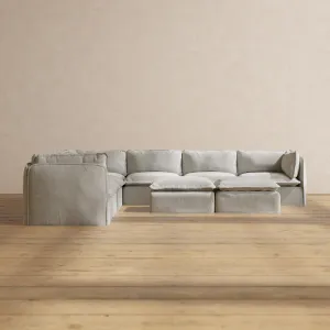 Modular Performance 7-Seater Corner Sectional   Bench Ottoman in Cloud | Deluxe Blend