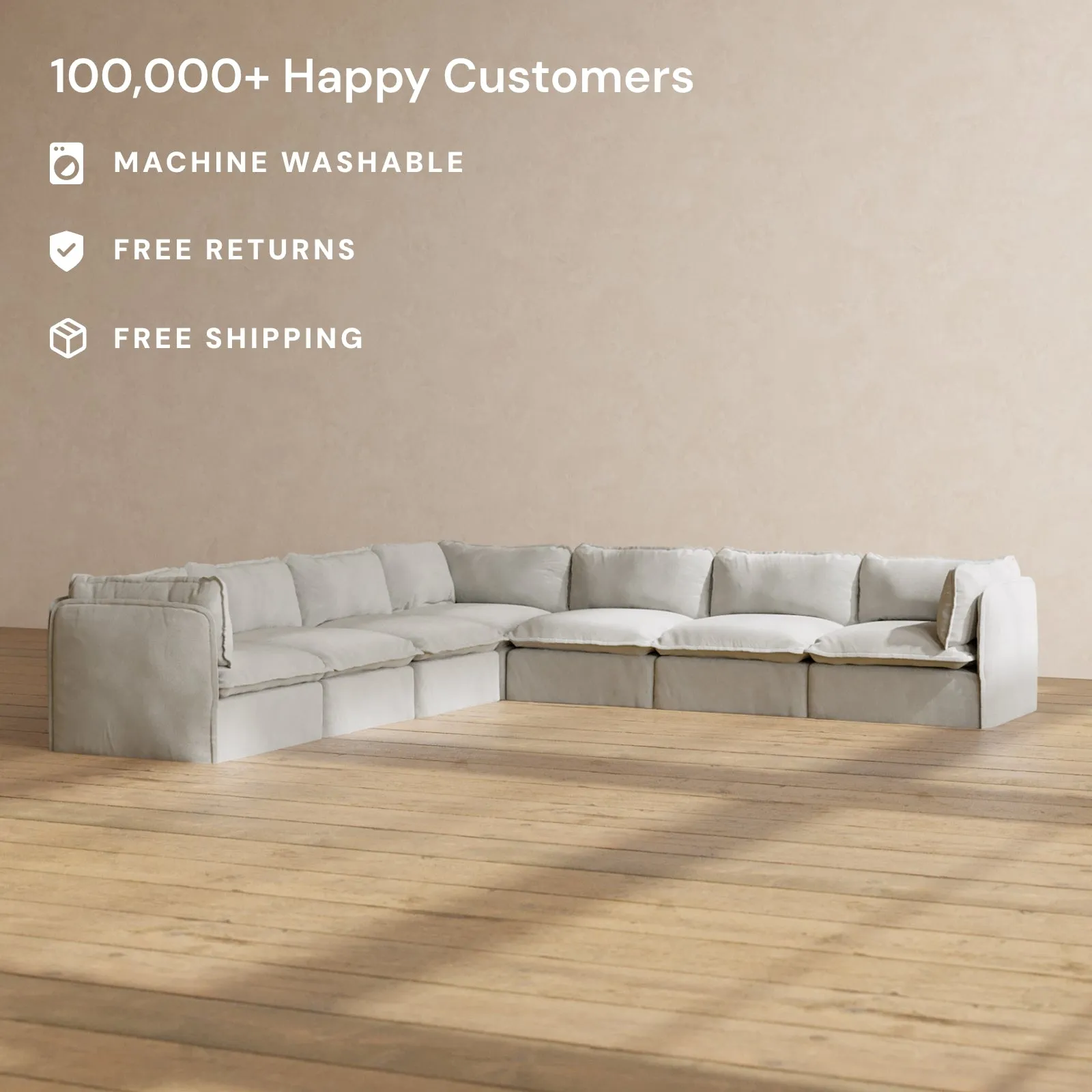 Modular Performance 7-Seater Corner Sectional in Cloud | Deluxe Blend