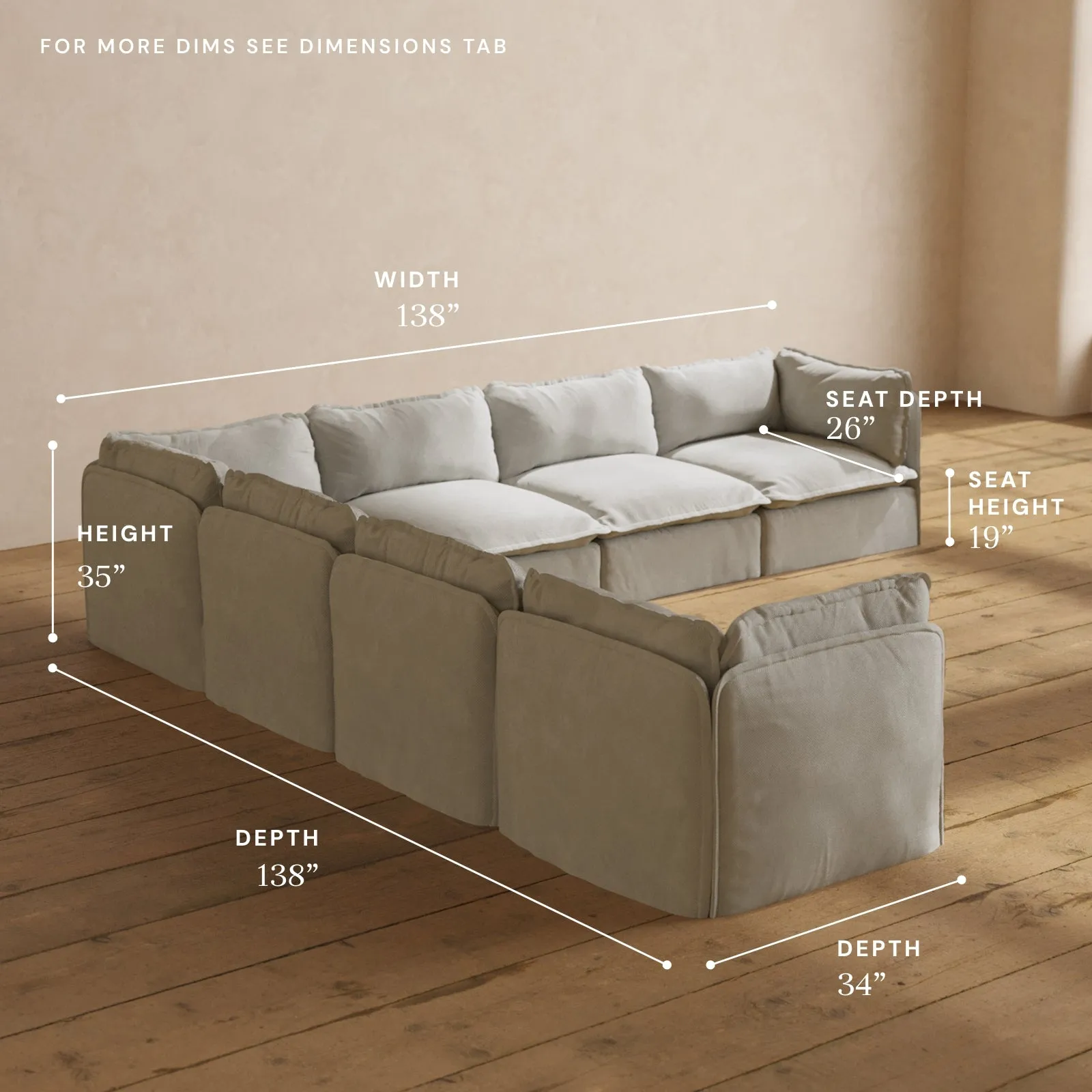 Modular Performance 7-Seater Corner Sectional in Cloud | Deluxe Blend