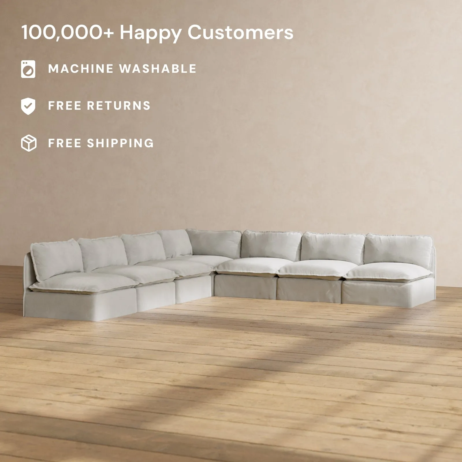 Modular Performance 7-Seater Open-Ends Corner Sectional in Cloud | Relaxed Blend