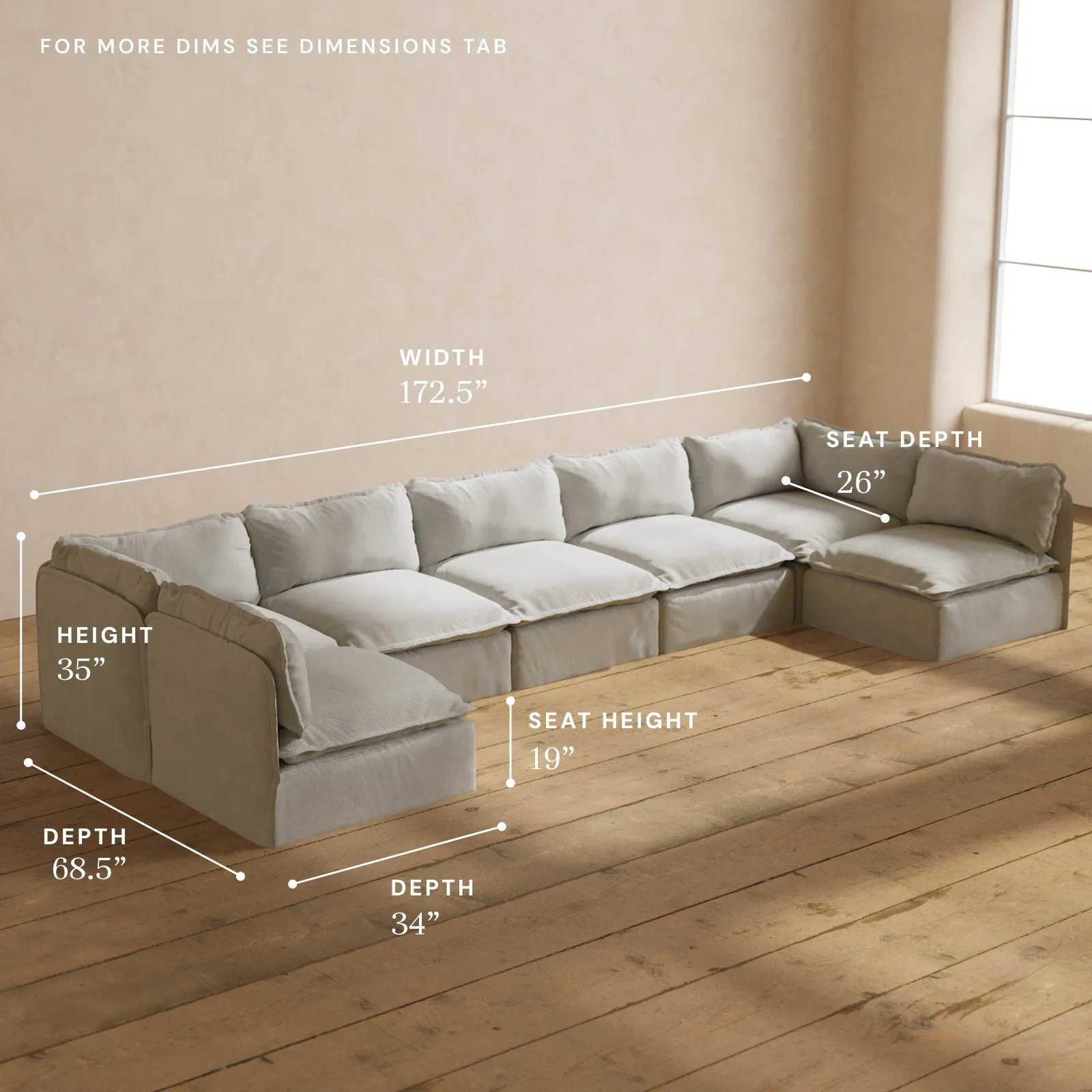 Modular Performance 7-Seater Open-Ends U-Sectional in Cloud | Relaxed Blend