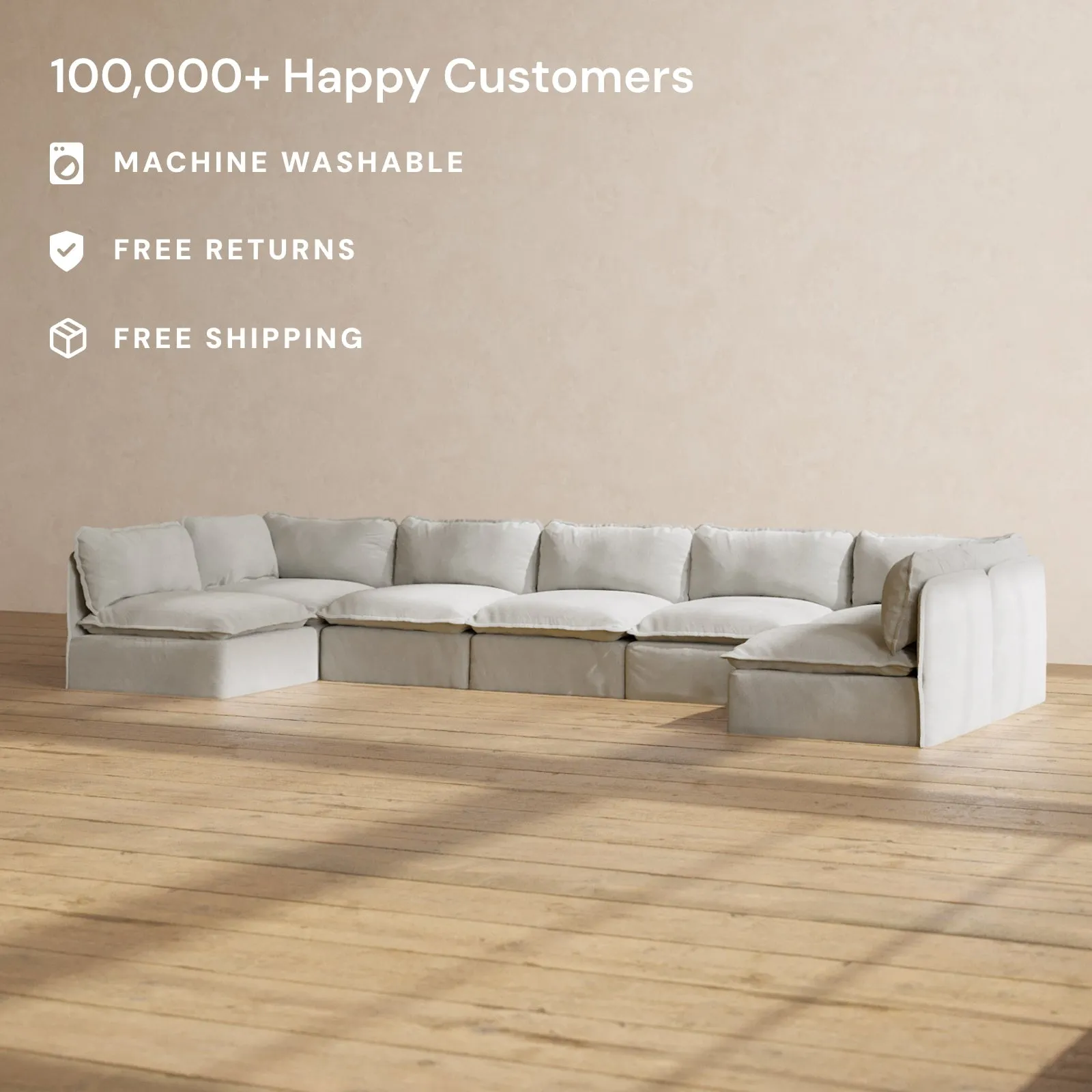 Modular Performance 7-Seater Open-Ends U-Sectional in Cloud | Relaxed Blend