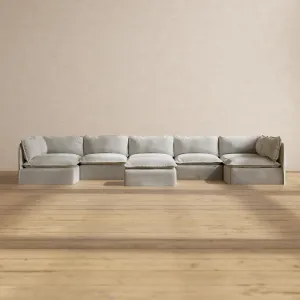 Modular Performance 7-Seater Open-Ends U-Sectional   Ottoman in Cloud | Relaxed Blend