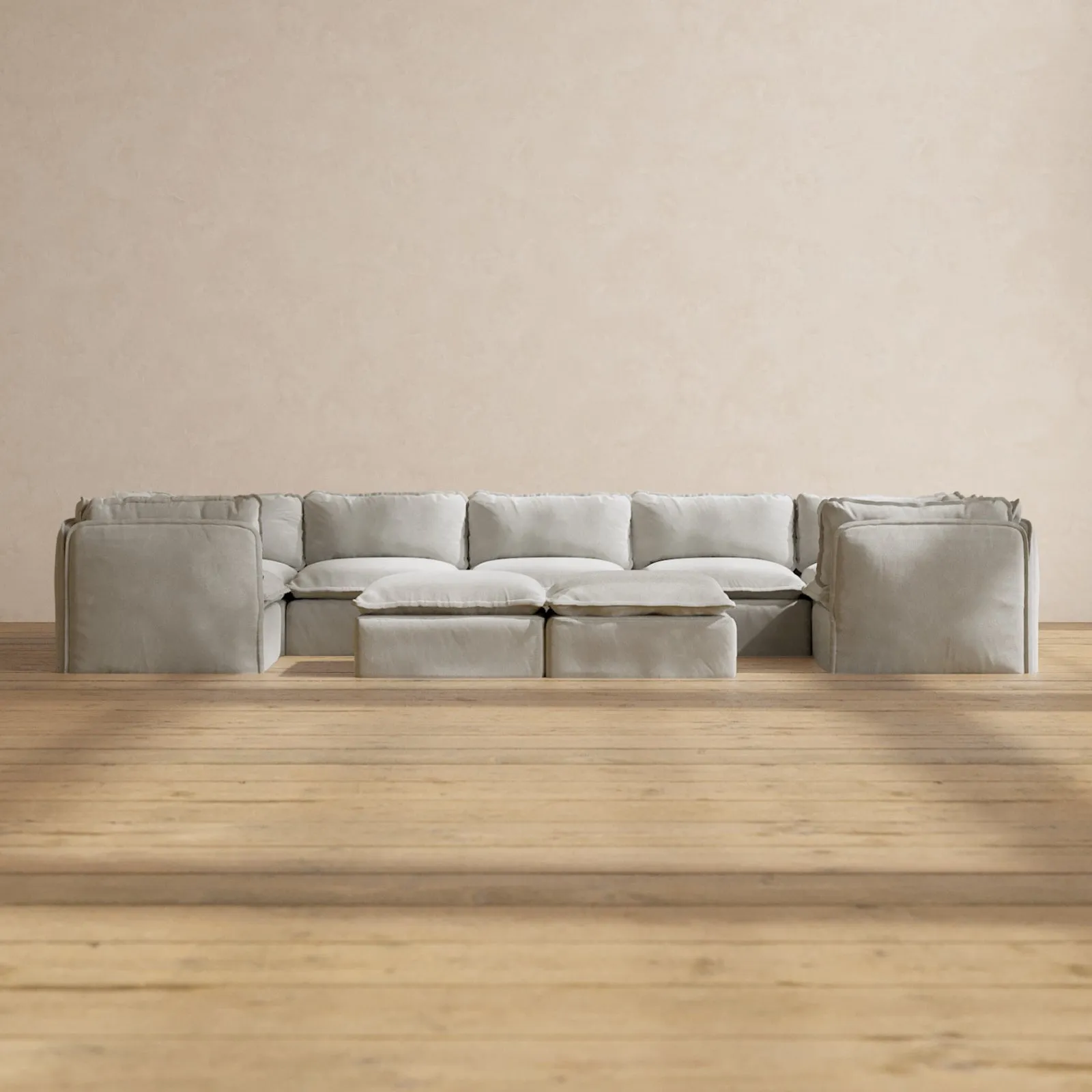 Modular Performance 7-Seater U-Sectional   Bench Ottoman in Cloud | Relaxed Blend