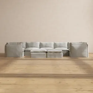 Modular Performance 7-Seater U-Sectional   Bench Ottoman in Cloud | Relaxed Blend