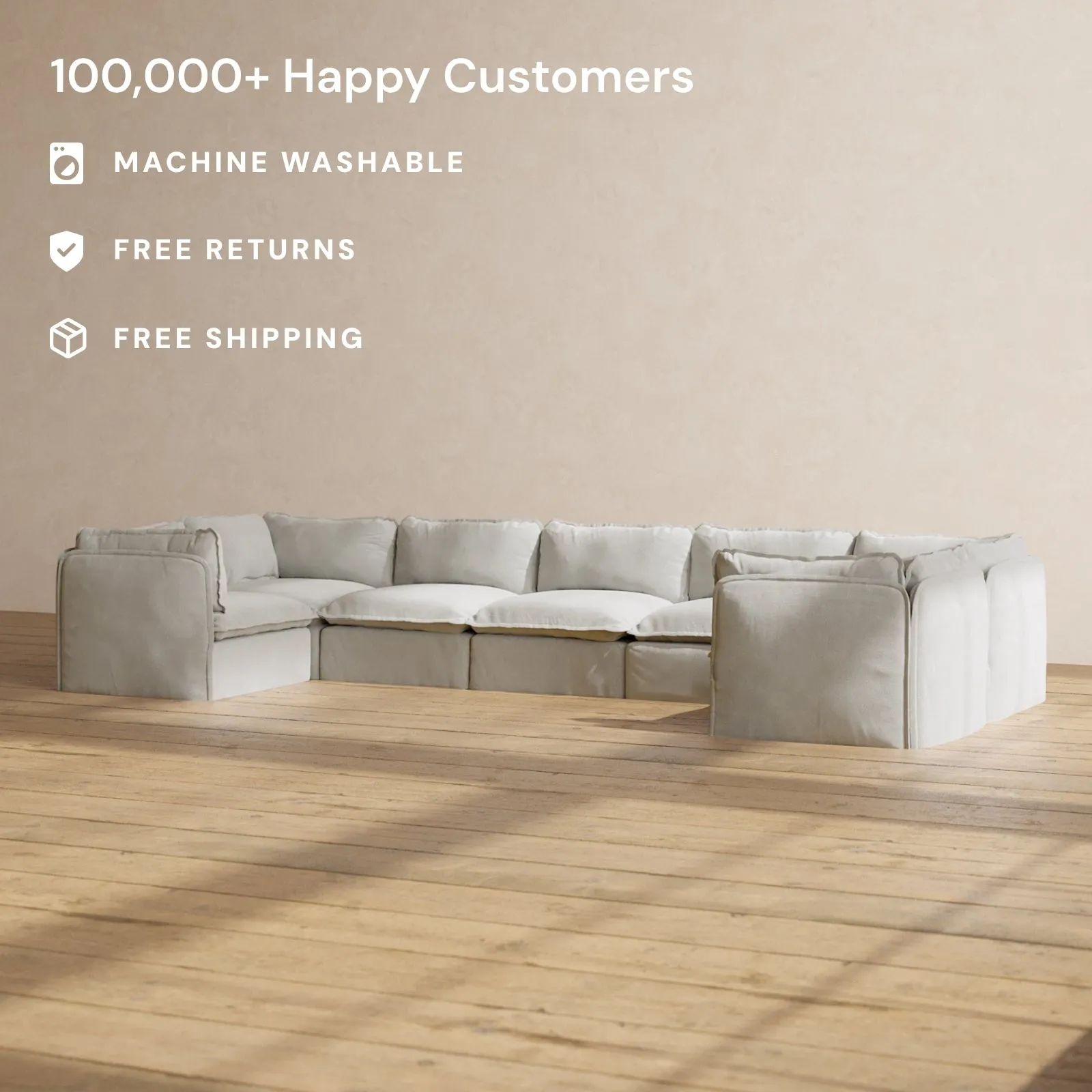 Modular Performance 7-Seater U-Sectional in Cloud | Relaxed Blend