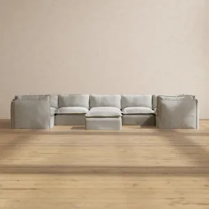 Modular Performance 7-Seater U-Sectional   Ottoman in Cloud | Deluxe Blend