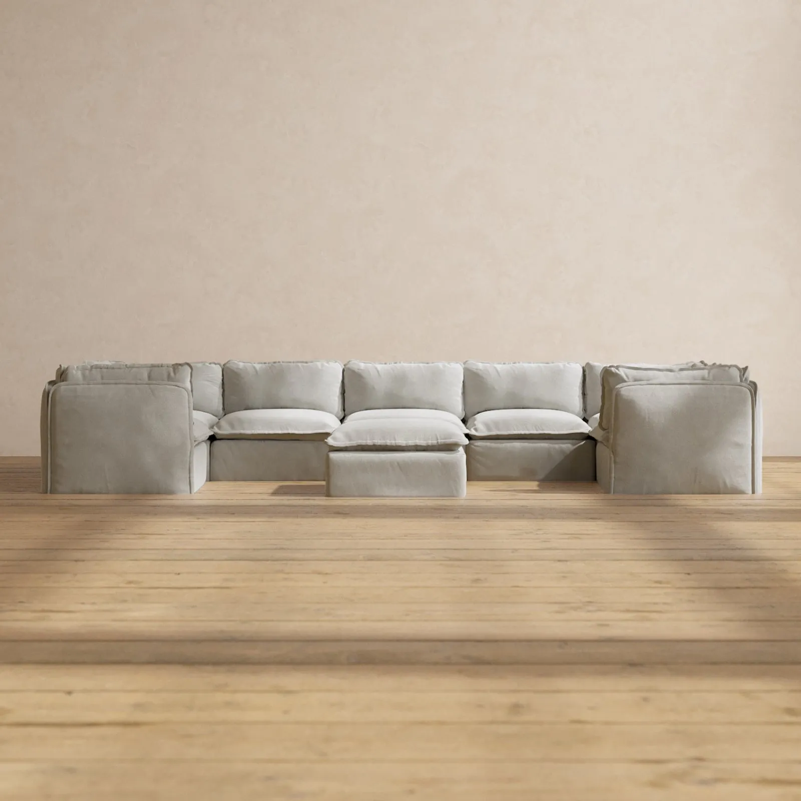 Modular Performance 7-Seater U-Sectional   Ottoman in Cloud | Relaxed Blend