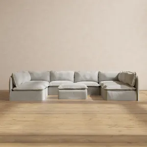 Modular Performance 8-Seater Open-Ends U-Sectional   Ottoman in Cloud | Relaxed Blend
