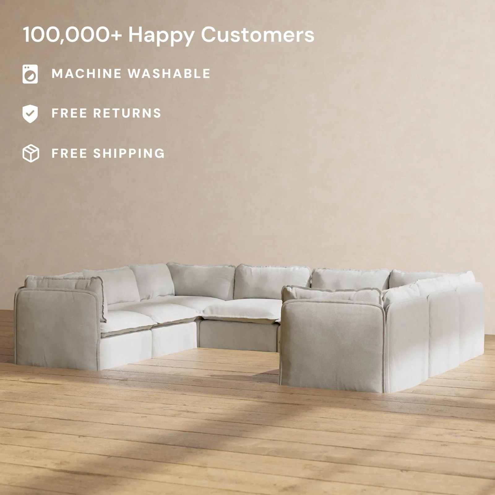Modular Performance 8-Seater U-Sectional in Cloud | Deluxe Blend