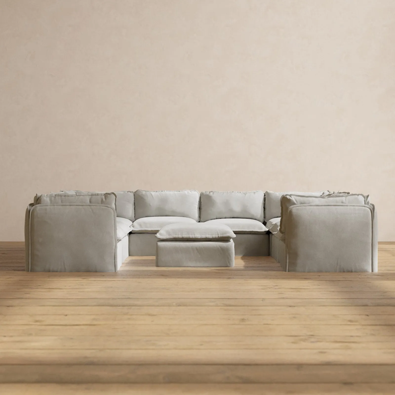 Modular Performance 8-Seater U-Sectional   Ottoman in Cloud | Deluxe Blend