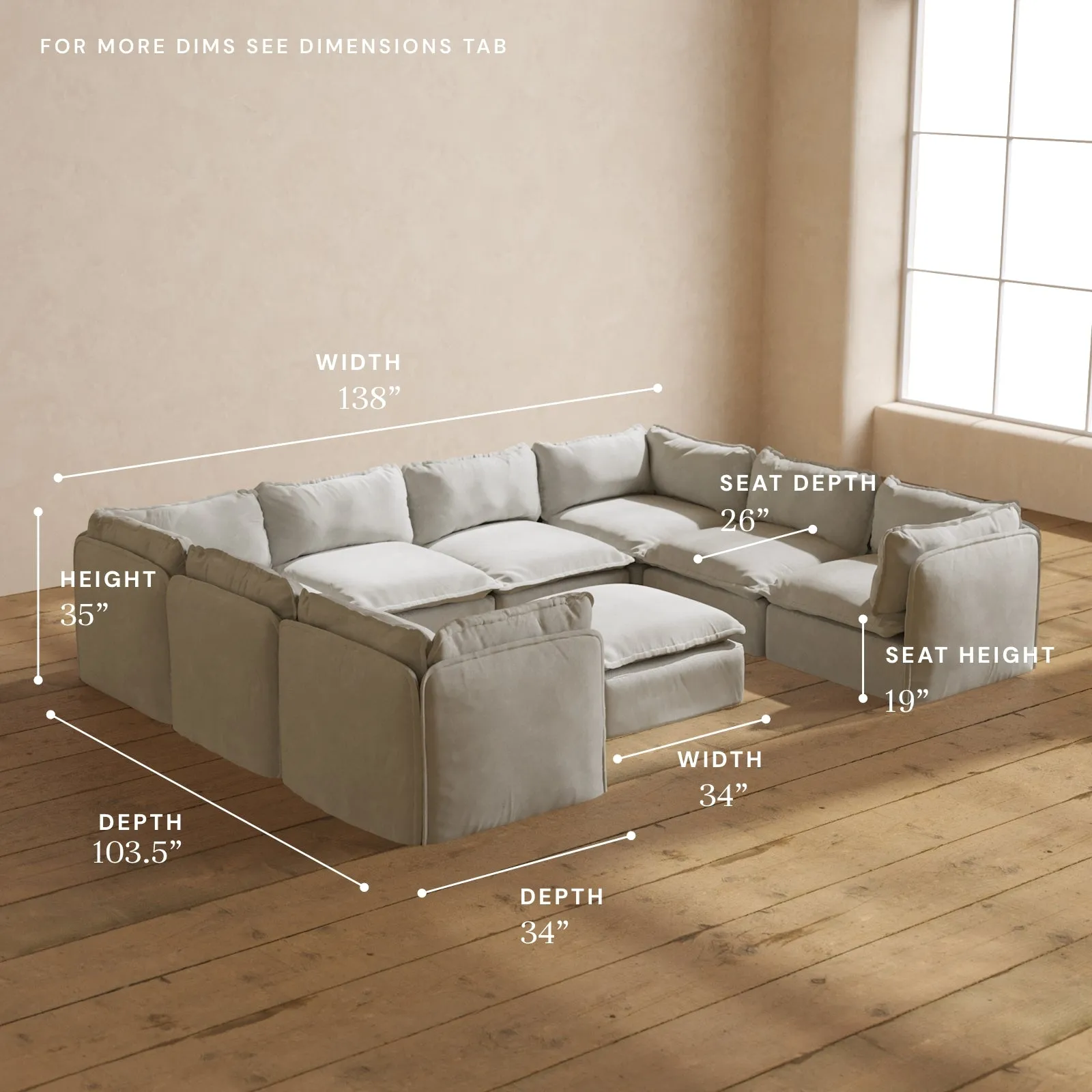 Modular Performance 8-Seater U-Sectional   Ottoman in Cloud | Deluxe Blend