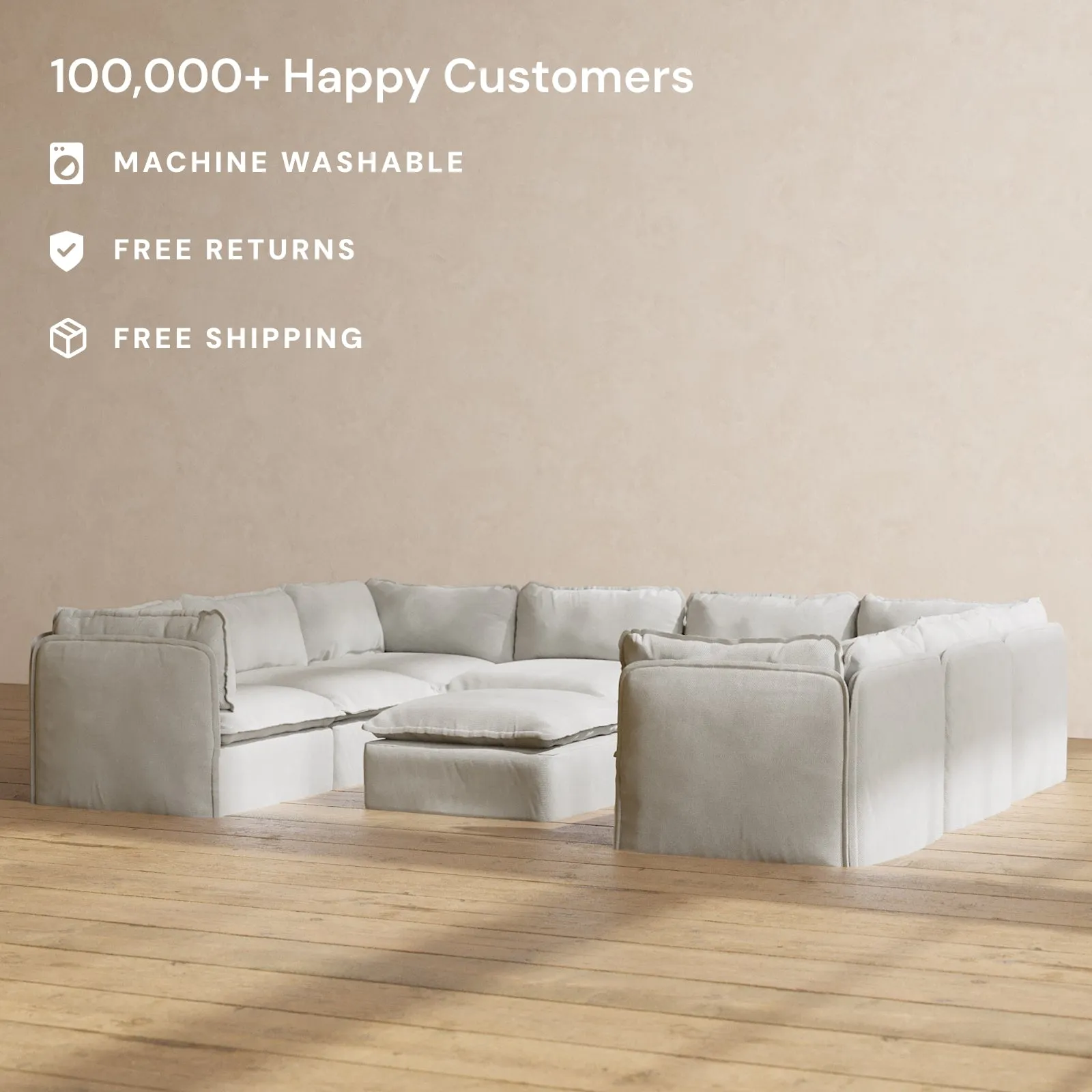 Modular Performance 8-Seater U-Sectional   Ottoman in Cloud | Deluxe Blend