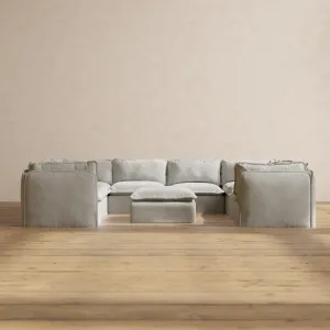 Modular Performance 8-Seater U-Sectional   Ottoman in Cloud | Deluxe Blend