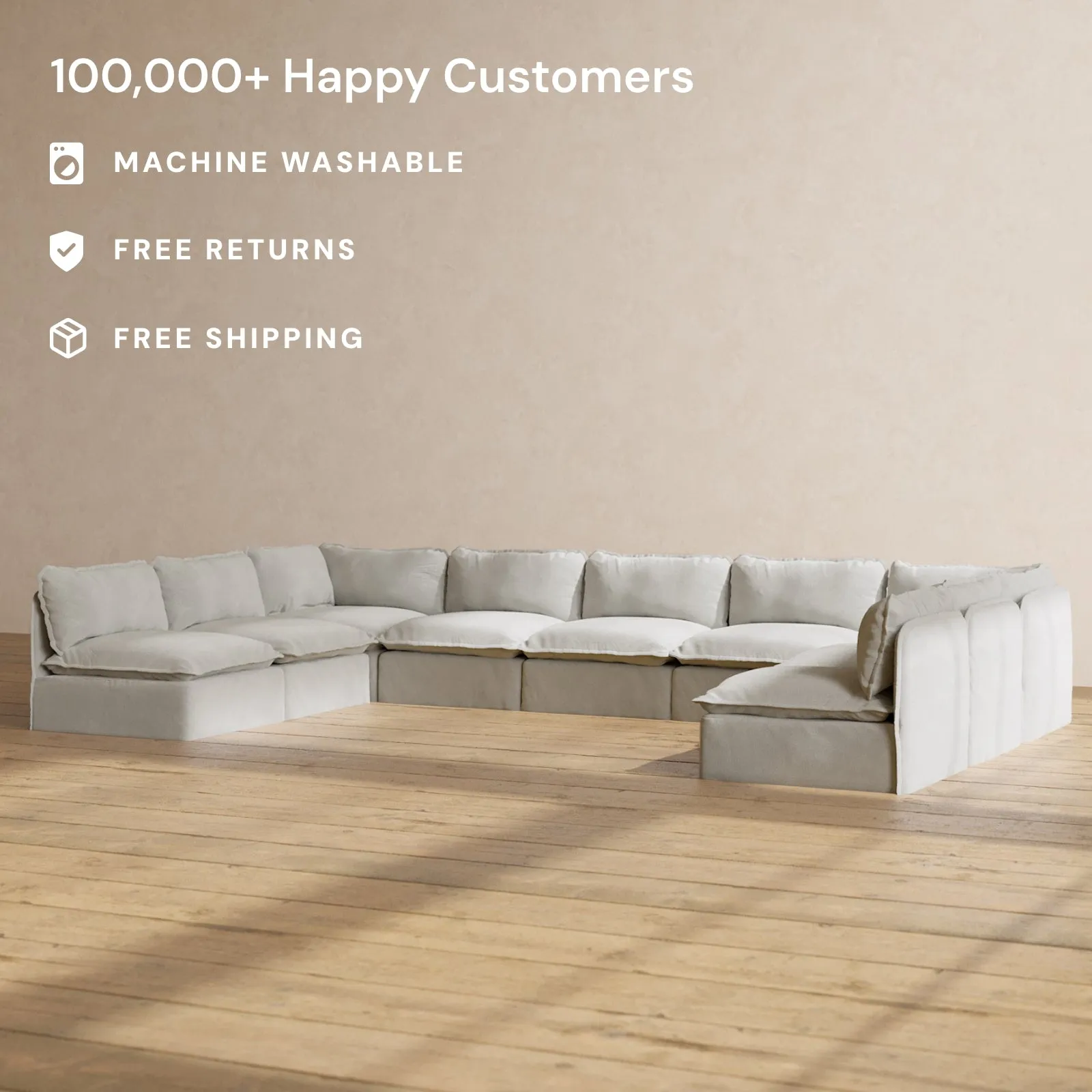Modular Performance 9-Seater Open-Ends U-Sectional in Cloud | Relaxed Blend