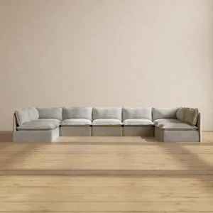 Modular Performance 9-Seater Open-Ends U-Sectional in Cloud | Relaxed Blend
